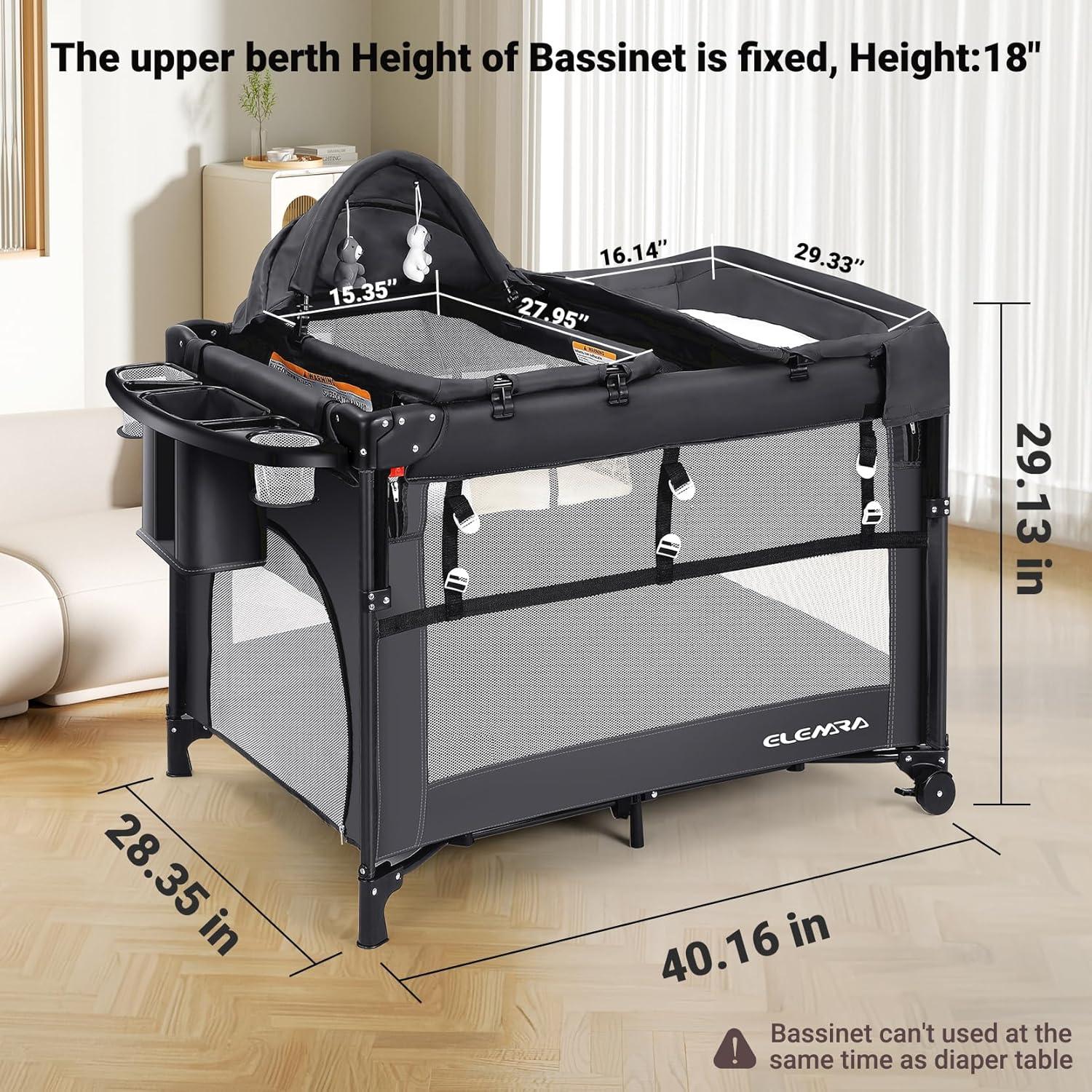 Cuna Lateral Ajustable ELEMARA 5 en 1 Gris, Plegable y Portátil