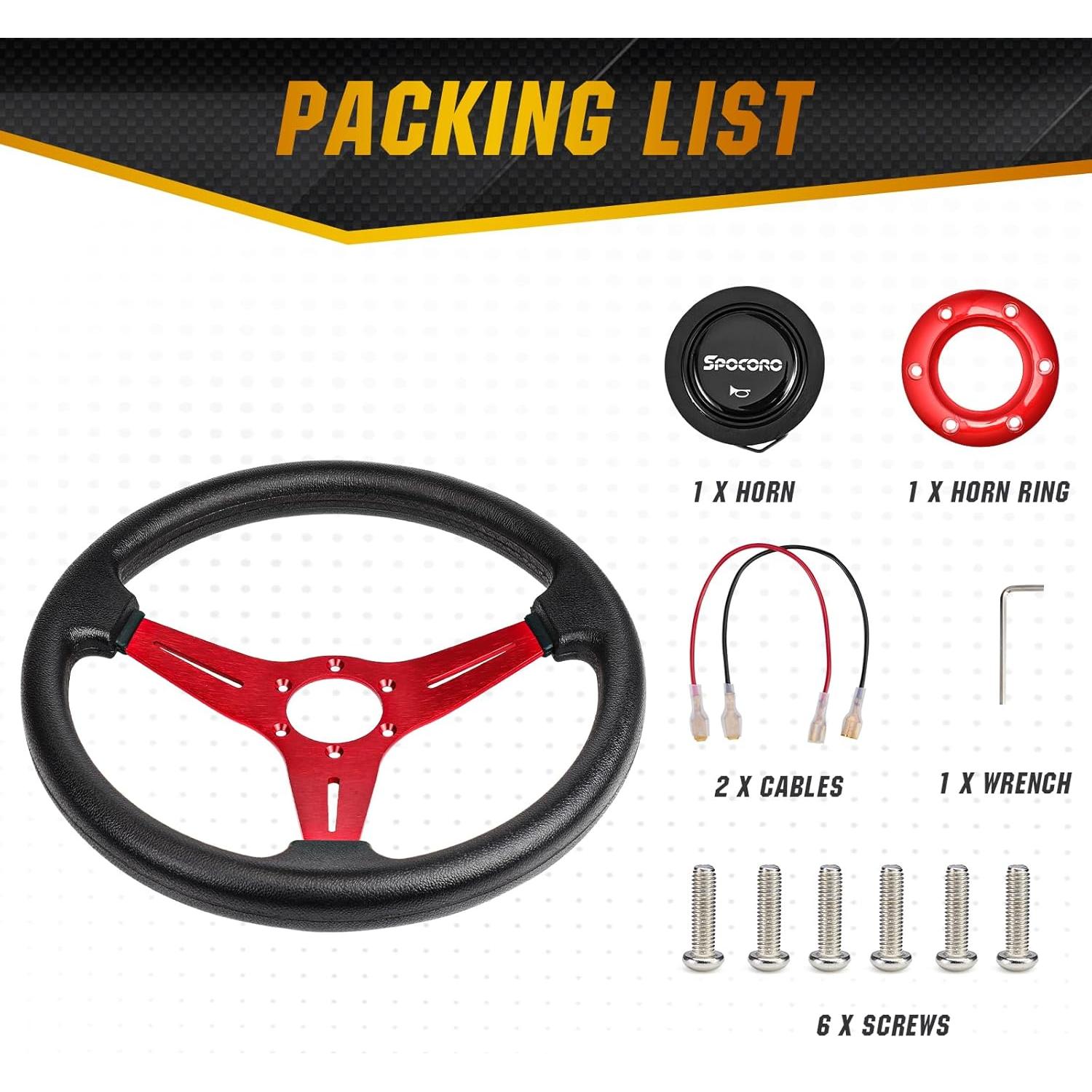 Volante de Carreras Spocoro 35cm Universal Rojo con Claxon