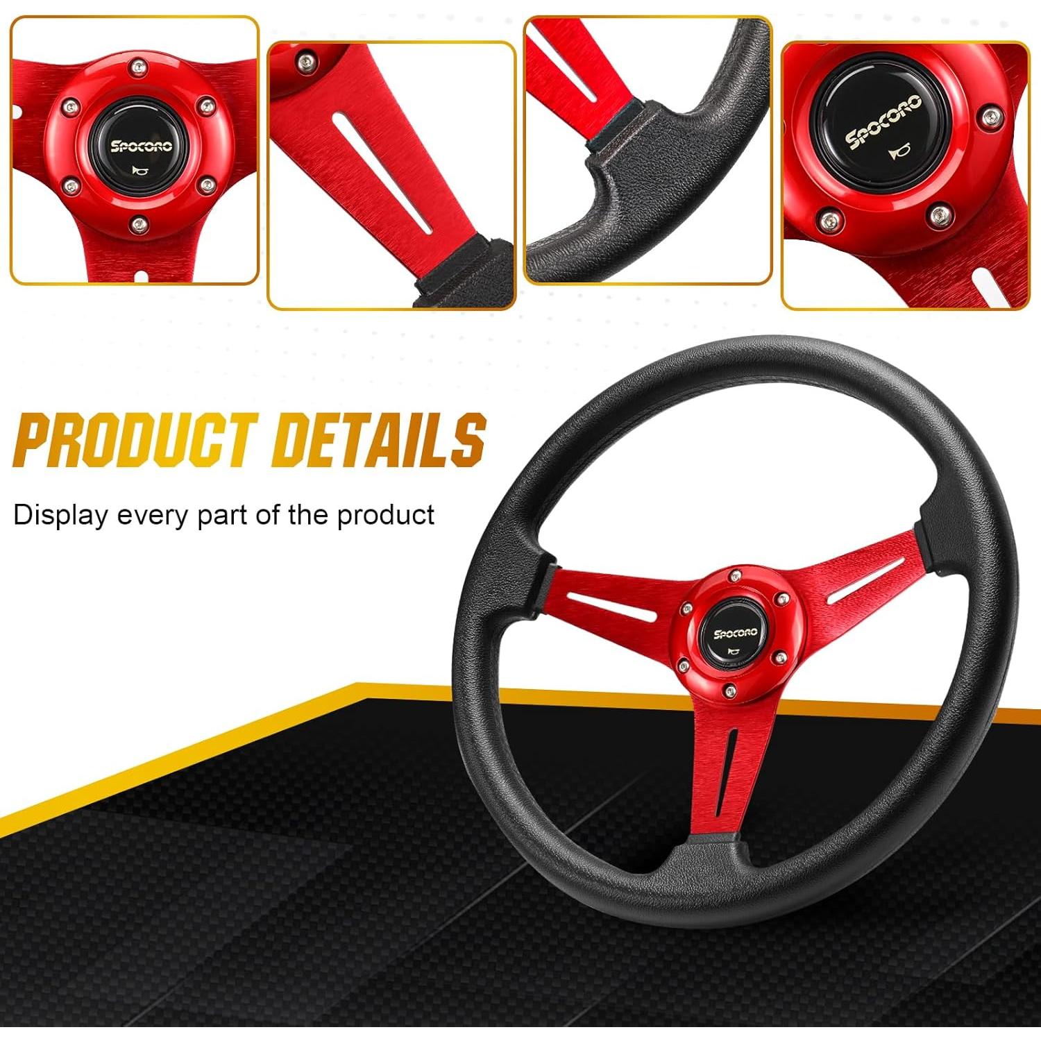 Volante de Carreras Spocoro 35cm Universal Rojo con Claxon