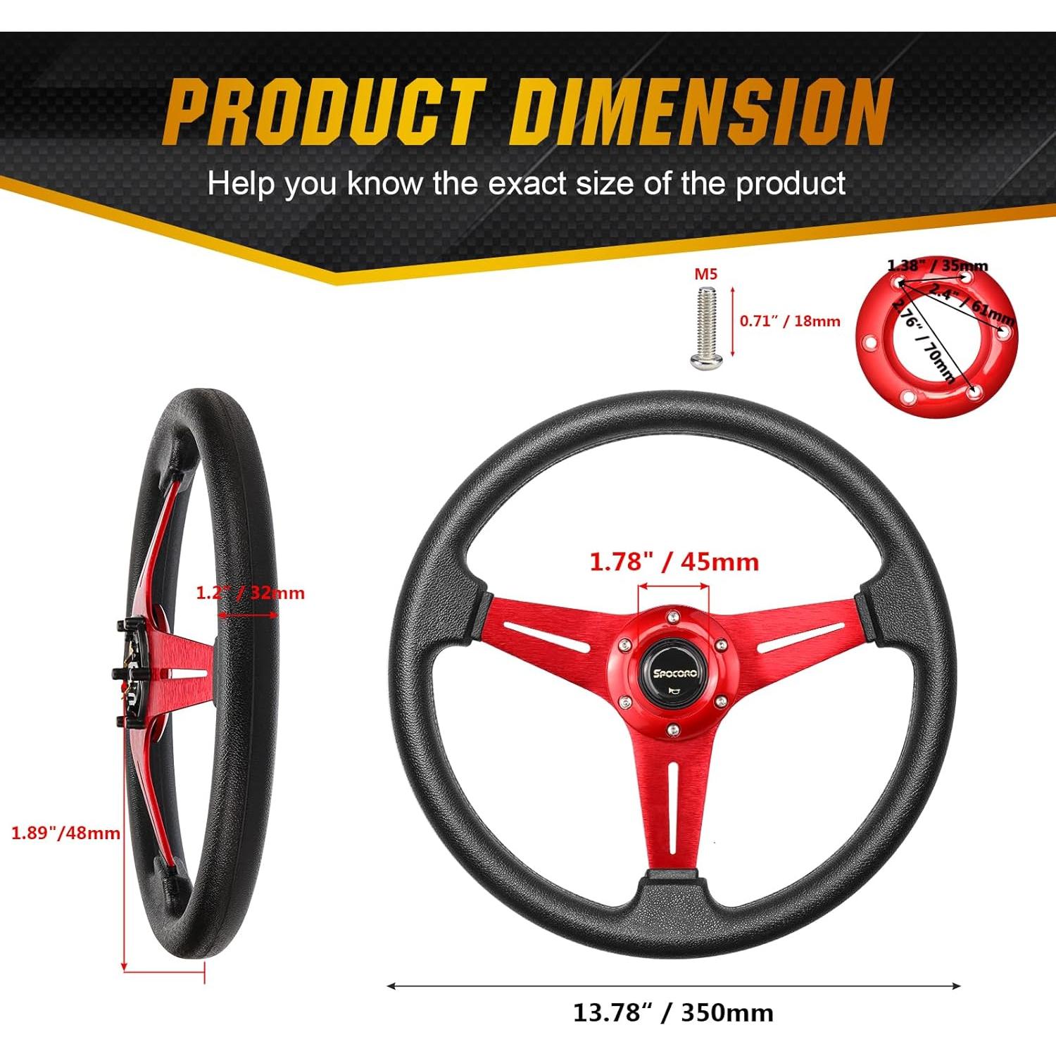 Volante de Carreras Spocoro 35cm Universal Rojo con Claxon