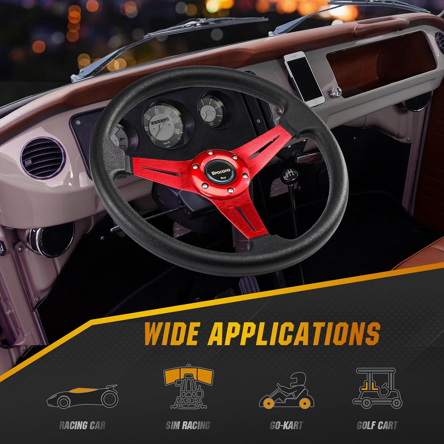 Volante de Carreras Spocoro 35cm Universal Rojo con Claxon