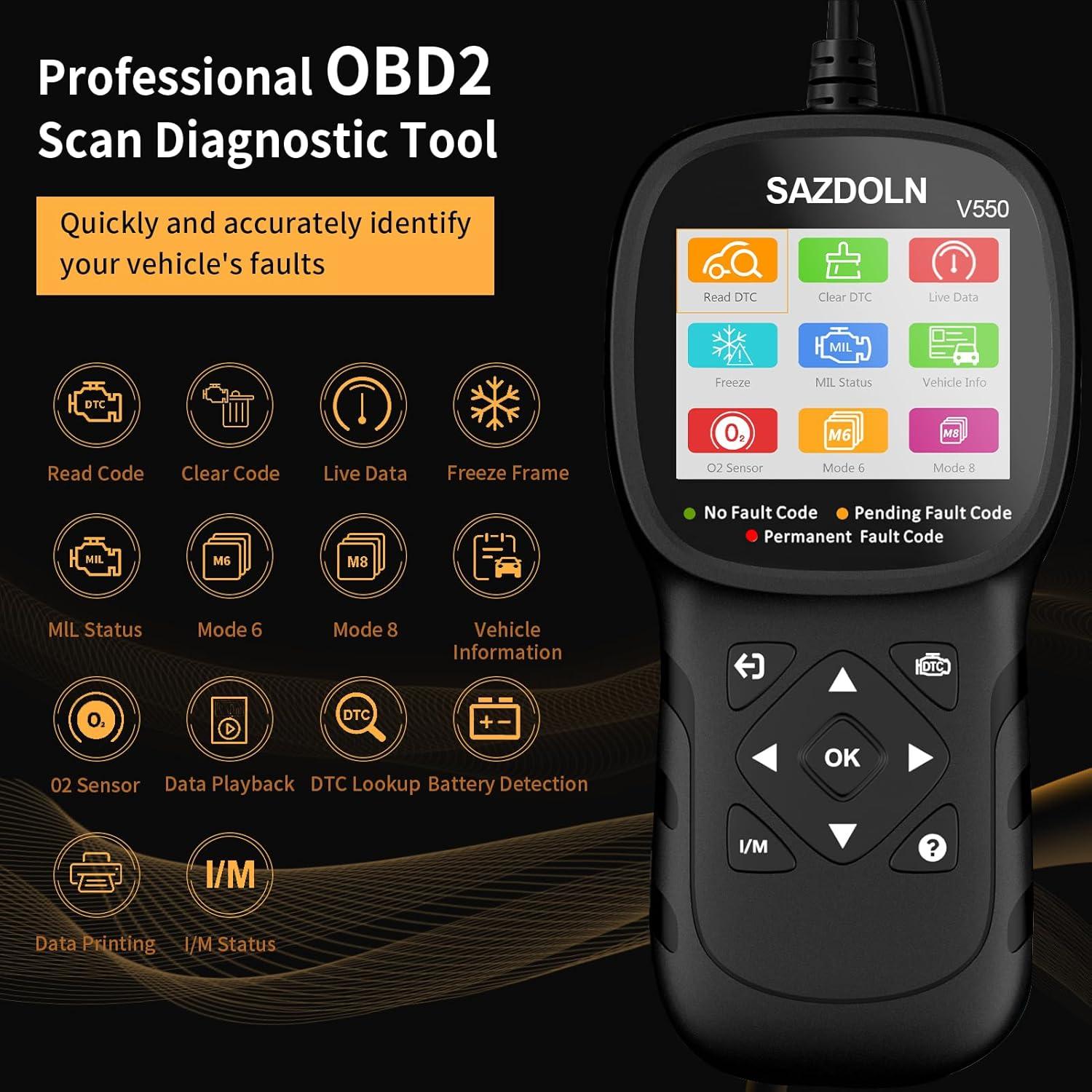Escáner OBD2 SAZDOLN V550 Mejorado, Diagnóstico Automotriz