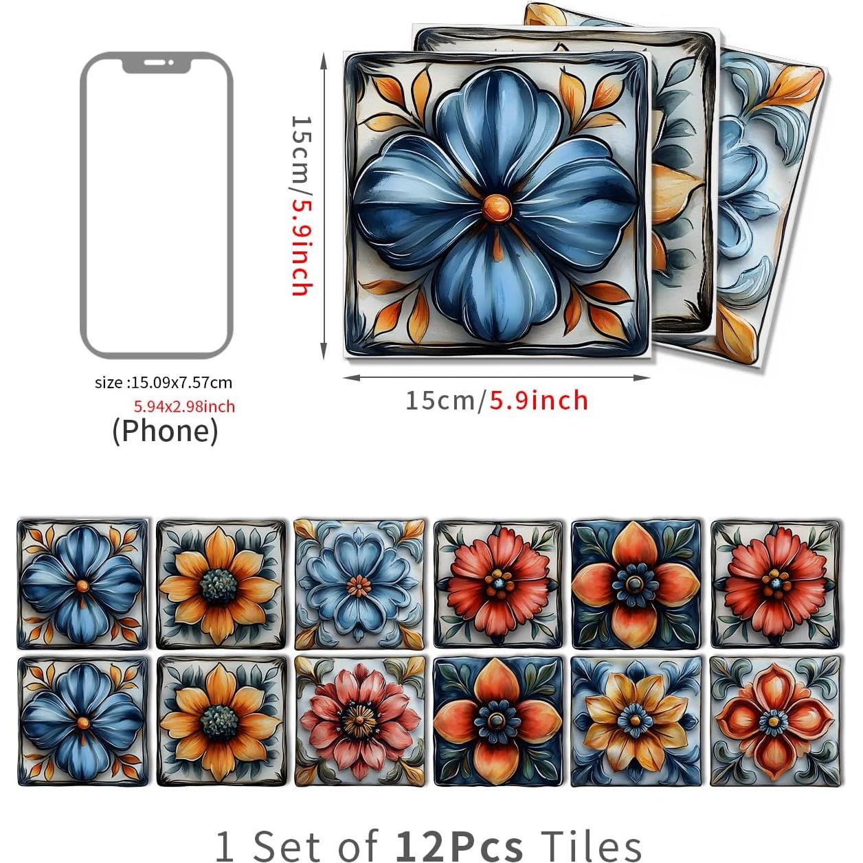 Calcomanías de Azulejos 6x6 ViibXfans - 12 Hojas Impermeables