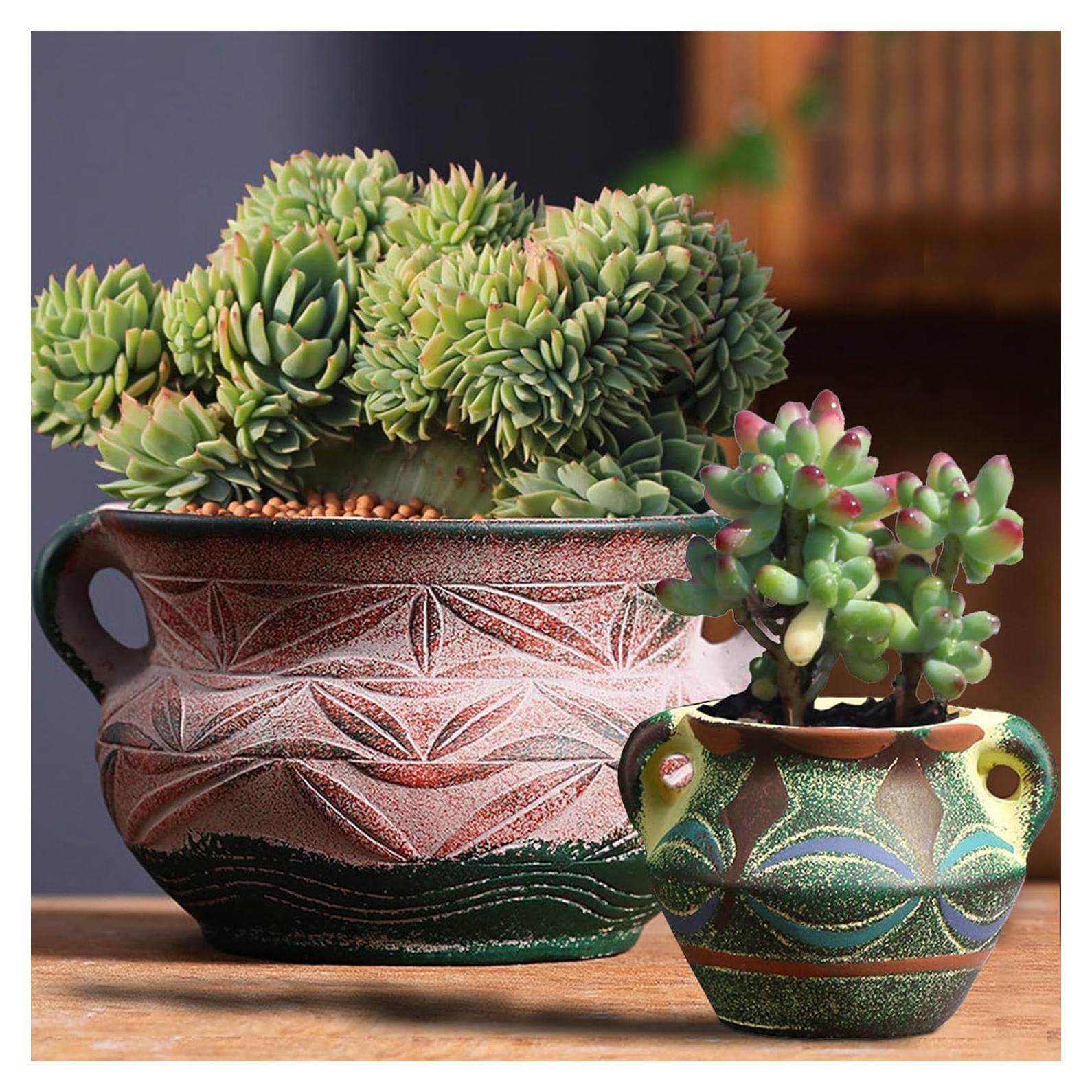 Set de 2 Macetas Cerámicas para Suculentas con Drenaje