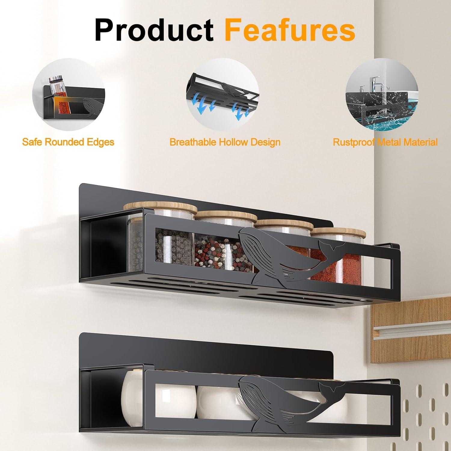 Estante Magnético para Especias AURIKAR, Paquete de 2, Negro
