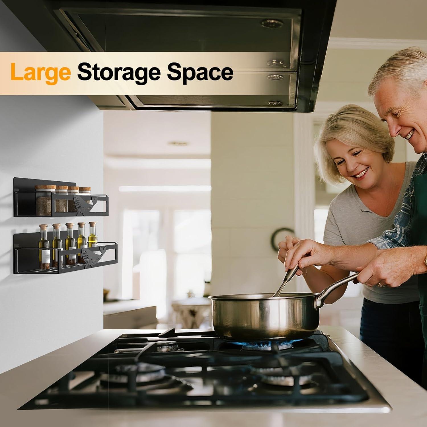 Estante Magnético para Especias AURIKAR, Paquete de 2, Negro