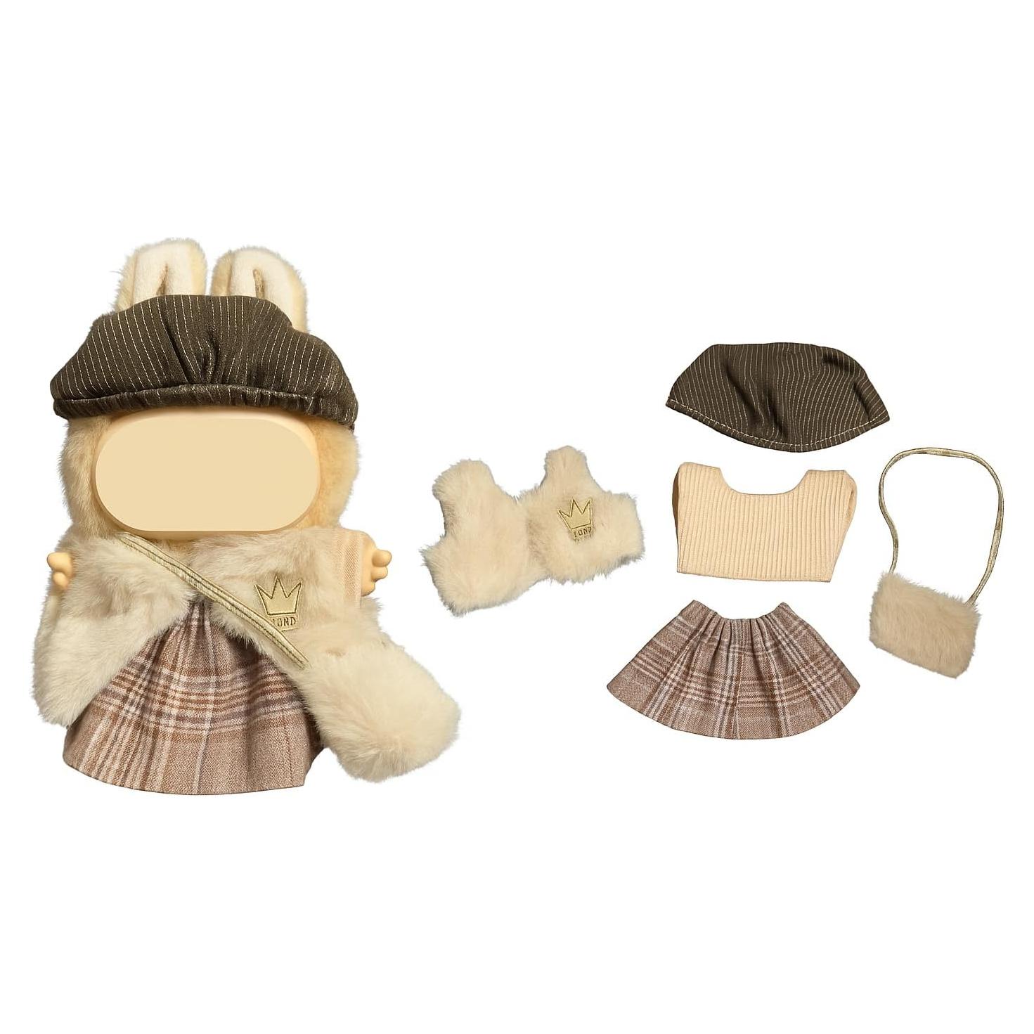 Conjunto de Ropa Elegante para Muñeca Labubu 17cm Beige