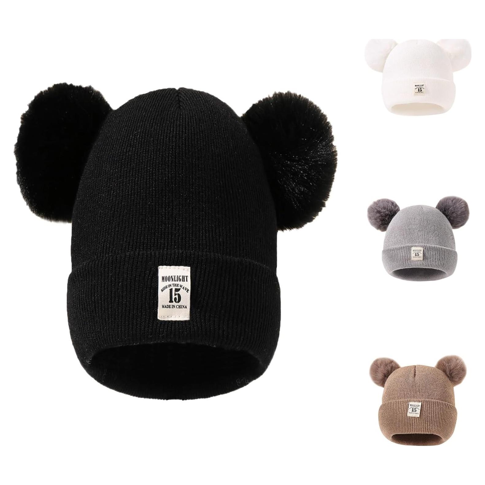 Toddler Boy Winter Beanie Baby Knit Hat Warm Girl Beanie Newborn Cute Bear Pom Hats for Kids