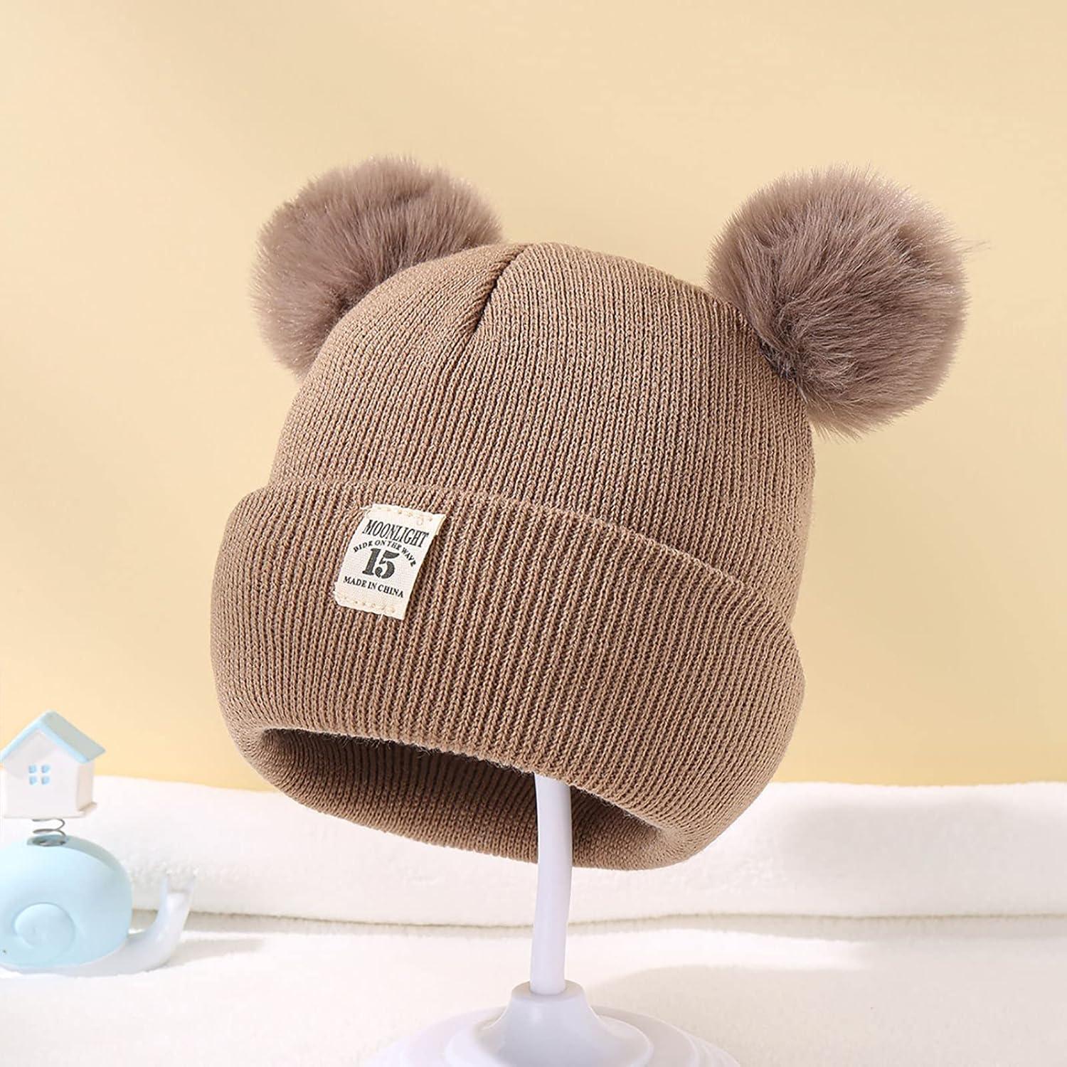 Toddler Boy Winter Beanie Baby Knit Hat Warm Girl Beanie Newborn Cute Bear Pom Hats for Kids