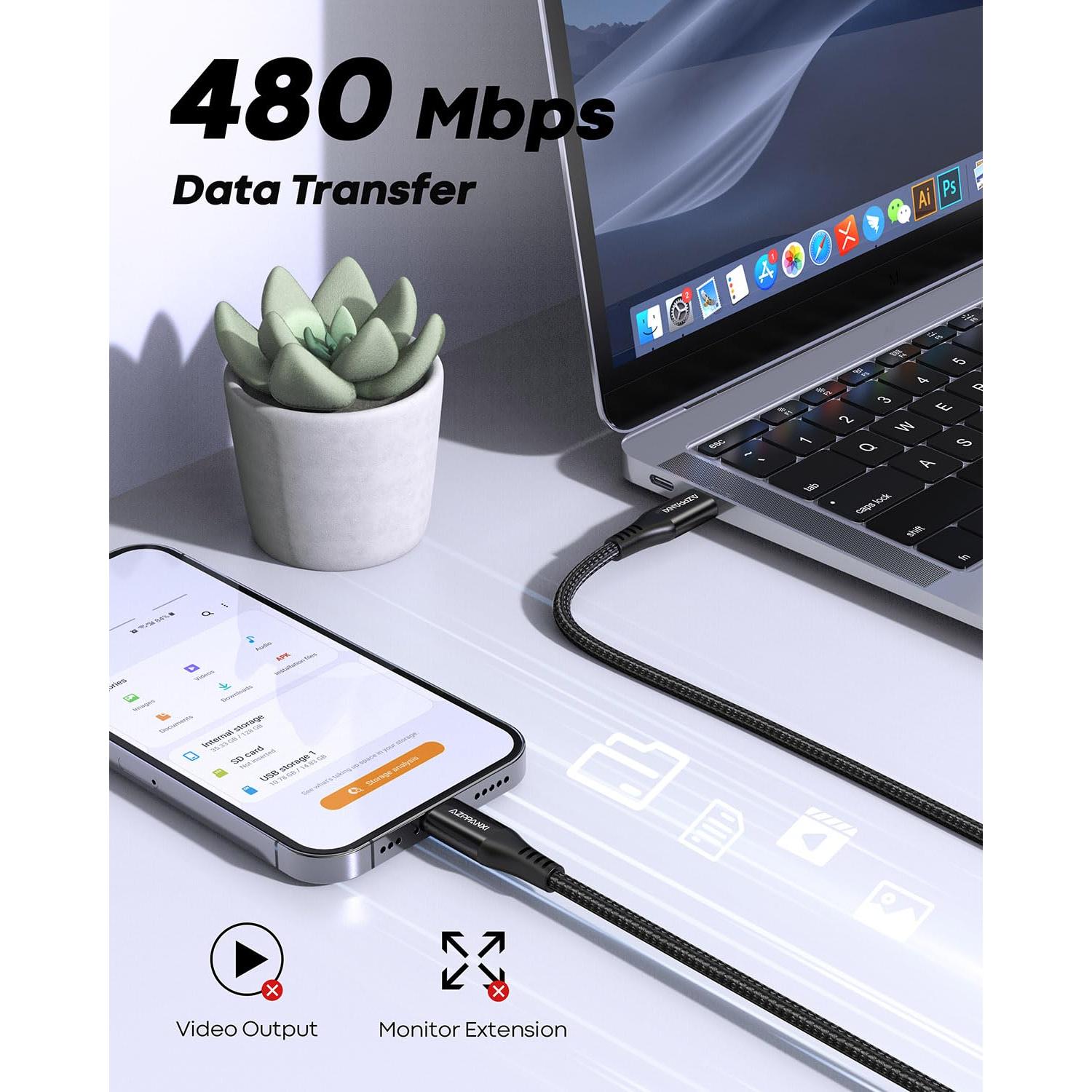 Cable USB C a USB C AZPPANXI 4.57m Carga Rápida 60W Nylon