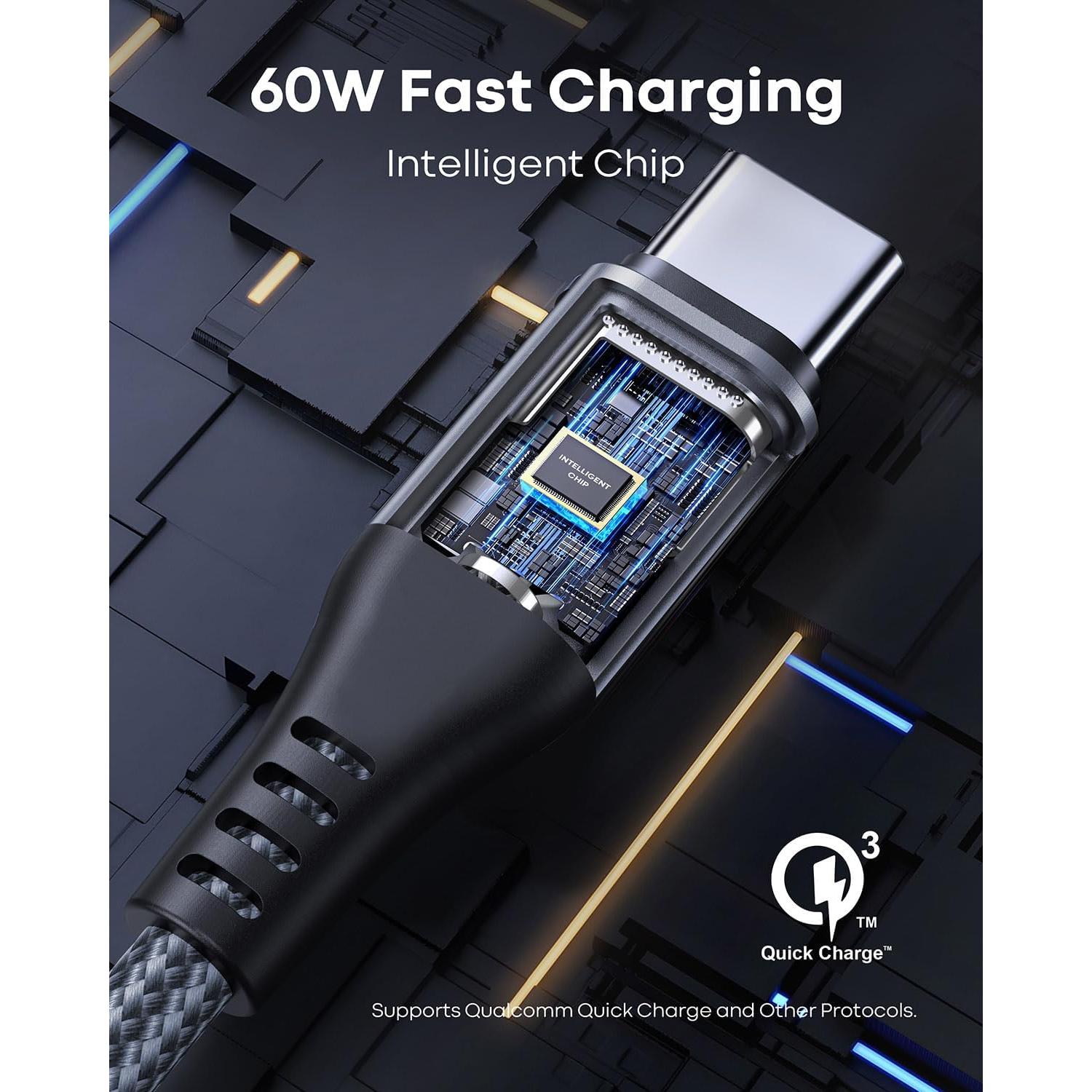 Cable USB C a USB C AZPPANXI 4.57m Carga Rápida 60W Nylon