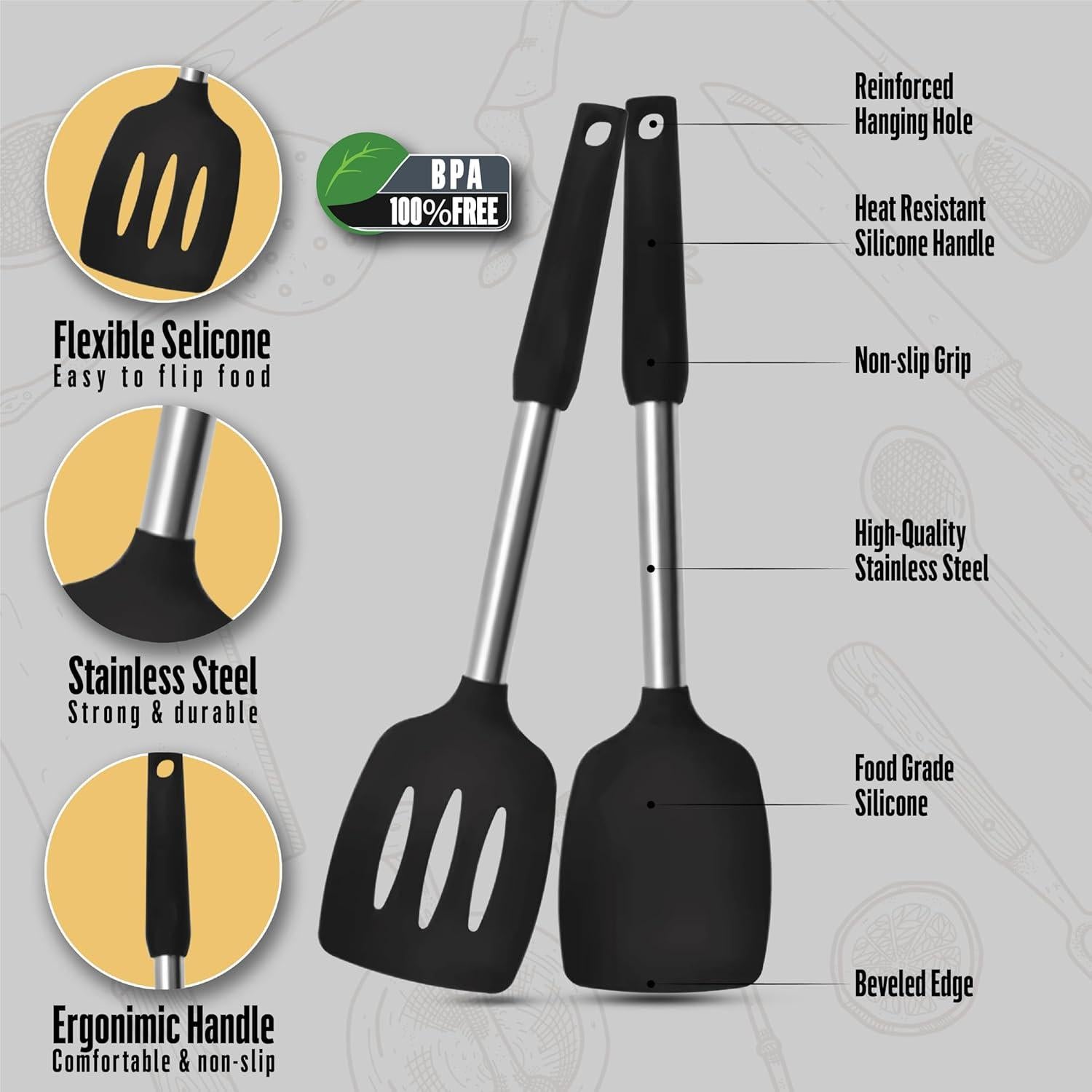 Juego de espátulas de silicona NAMAPRODX - Resistente al calor