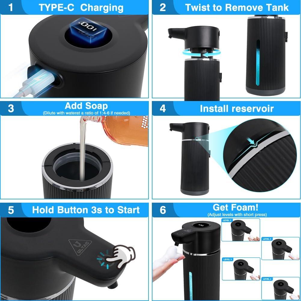 Dispensador de Jabón Automático ULTAC 420ml Sin Contacto Negro