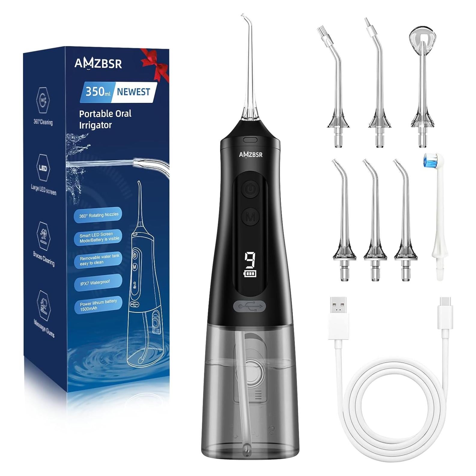 Irrigador Oral Eléctrico AMZBSR Negro 350ml 9 Modos IPX7