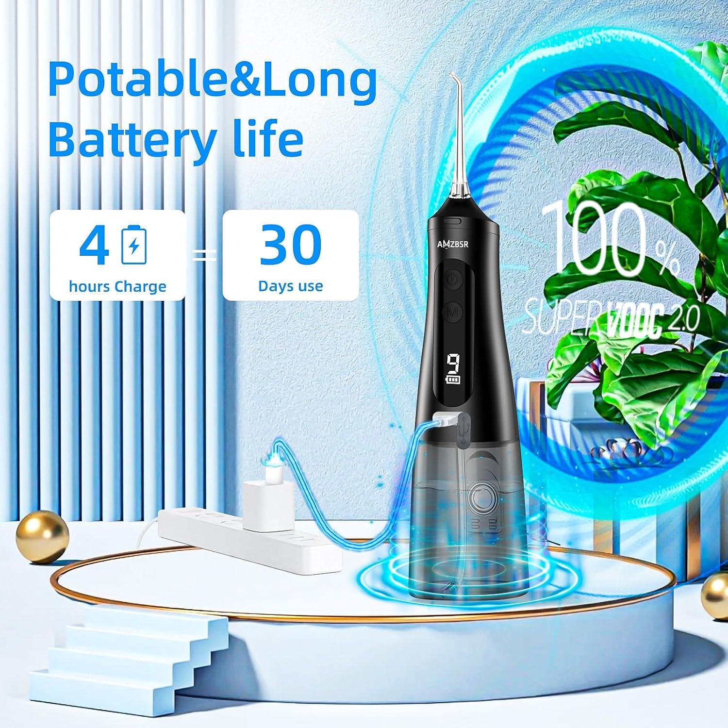 Irrigador Oral Eléctrico AMZBSR Negro 350ml 9 Modos IPX7