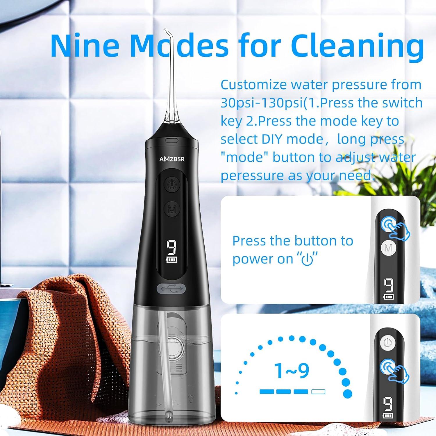 Irrigador Oral Eléctrico AMZBSR Negro 350ml 9 Modos IPX7