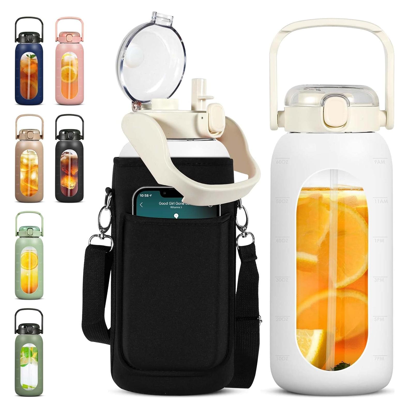 Botella de Agua de Vidrio OxyFlask 64 oz con Soporte para Teléfono