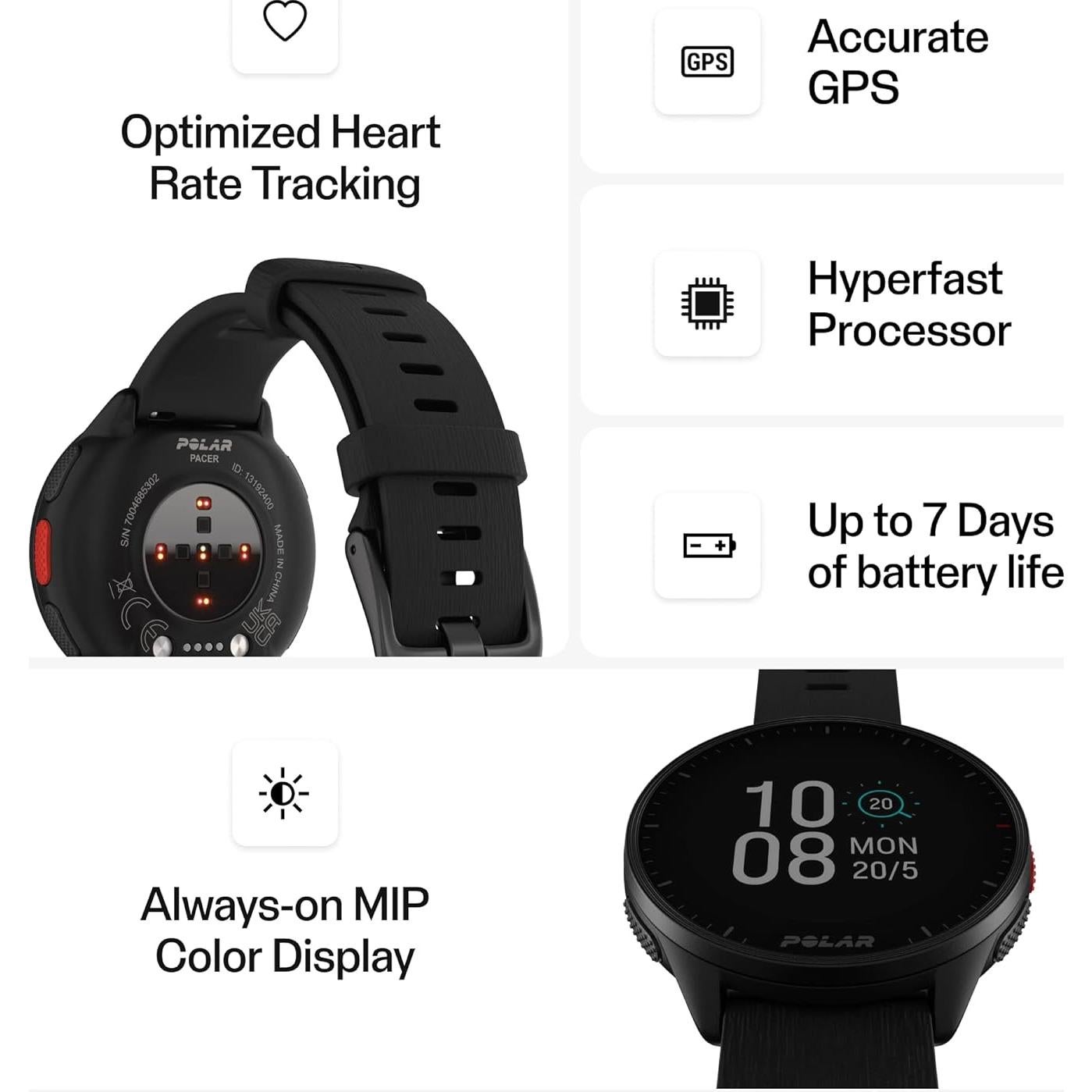 Reloj Inteligente Polar Pacer GPS Fitness Ultra-Ligero 40g
