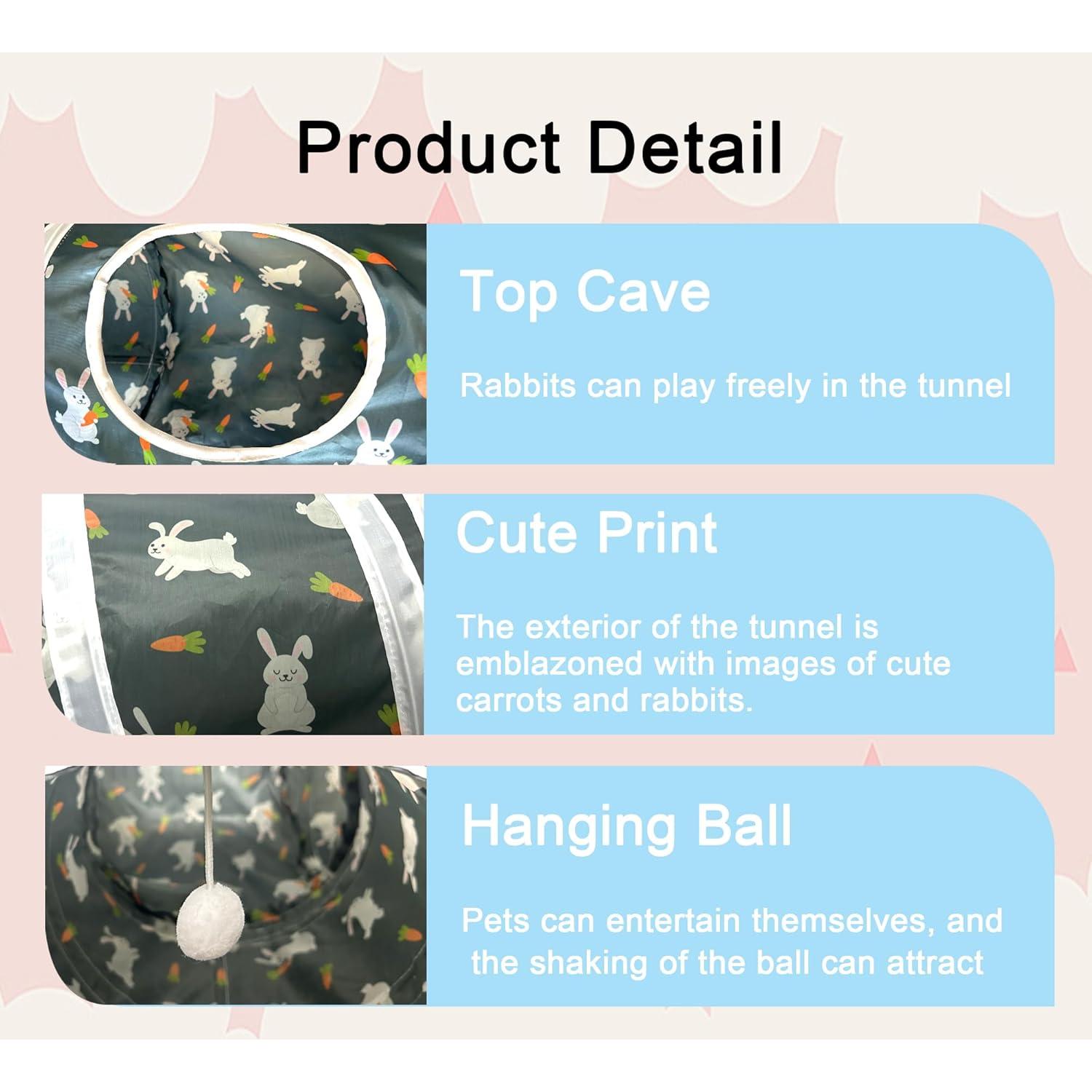 Túnel Plegable para Conejos LUCKITTY 83.82x50.8 cm Gris