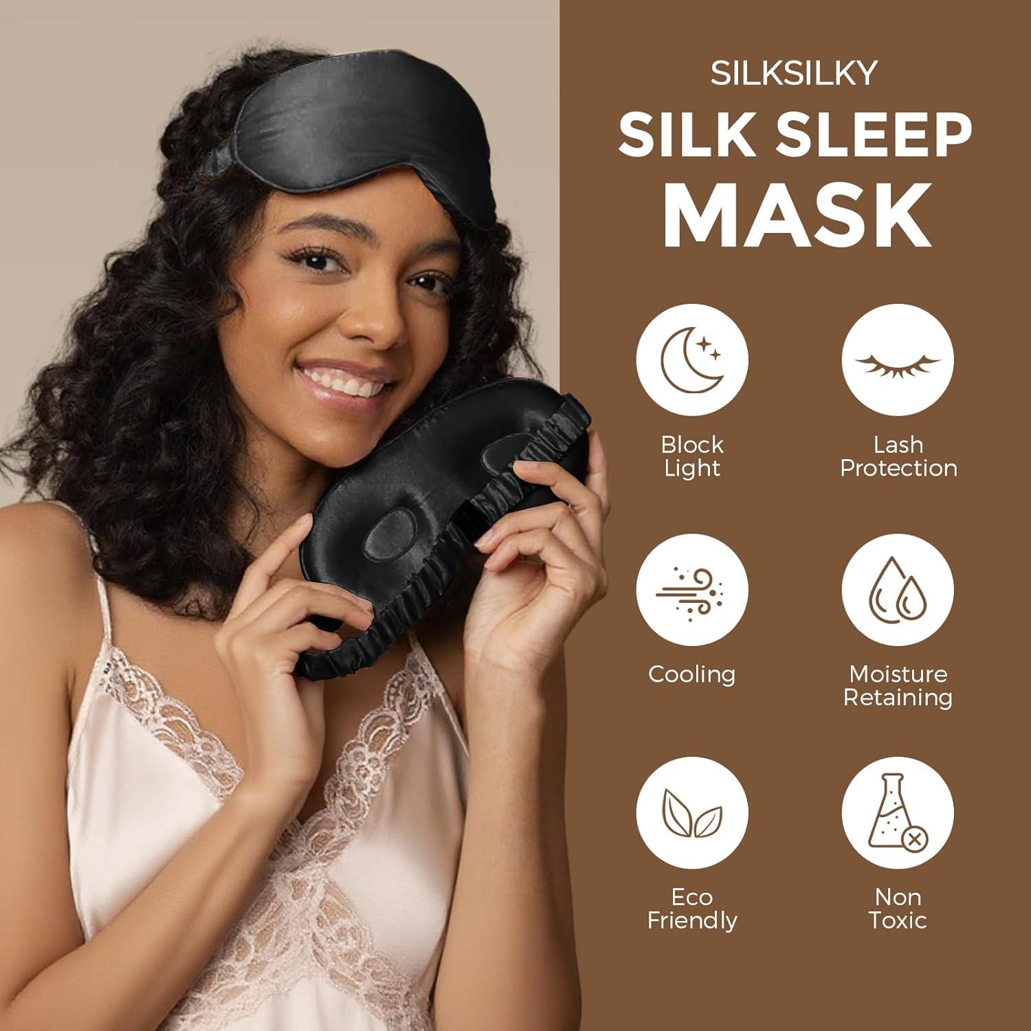 Máscara de Sueño de Seda 100% SilkSilky 22 Momme Ajustable Negra