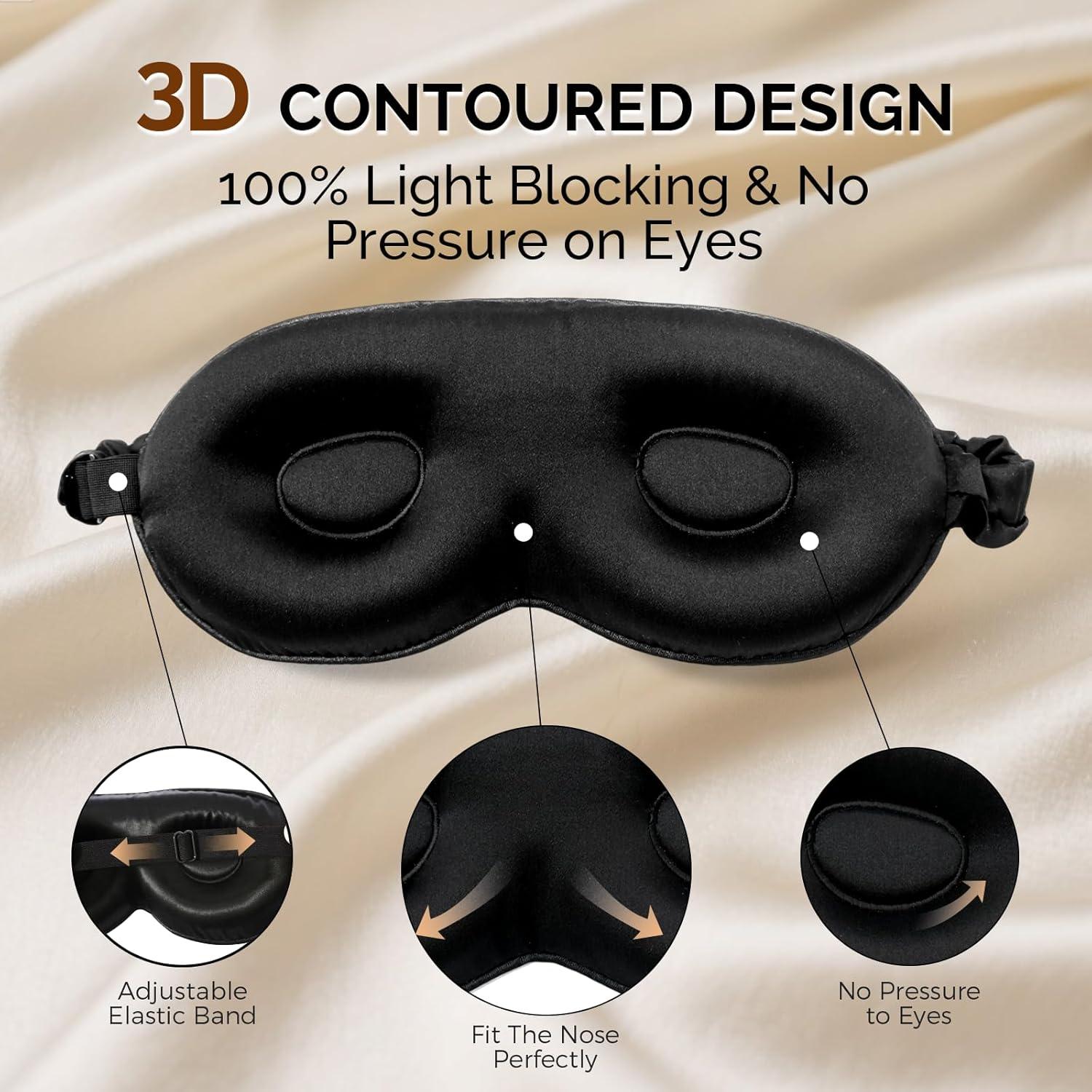 Máscara de Sueño de Seda 100% SilkSilky 22 Momme Ajustable Negra