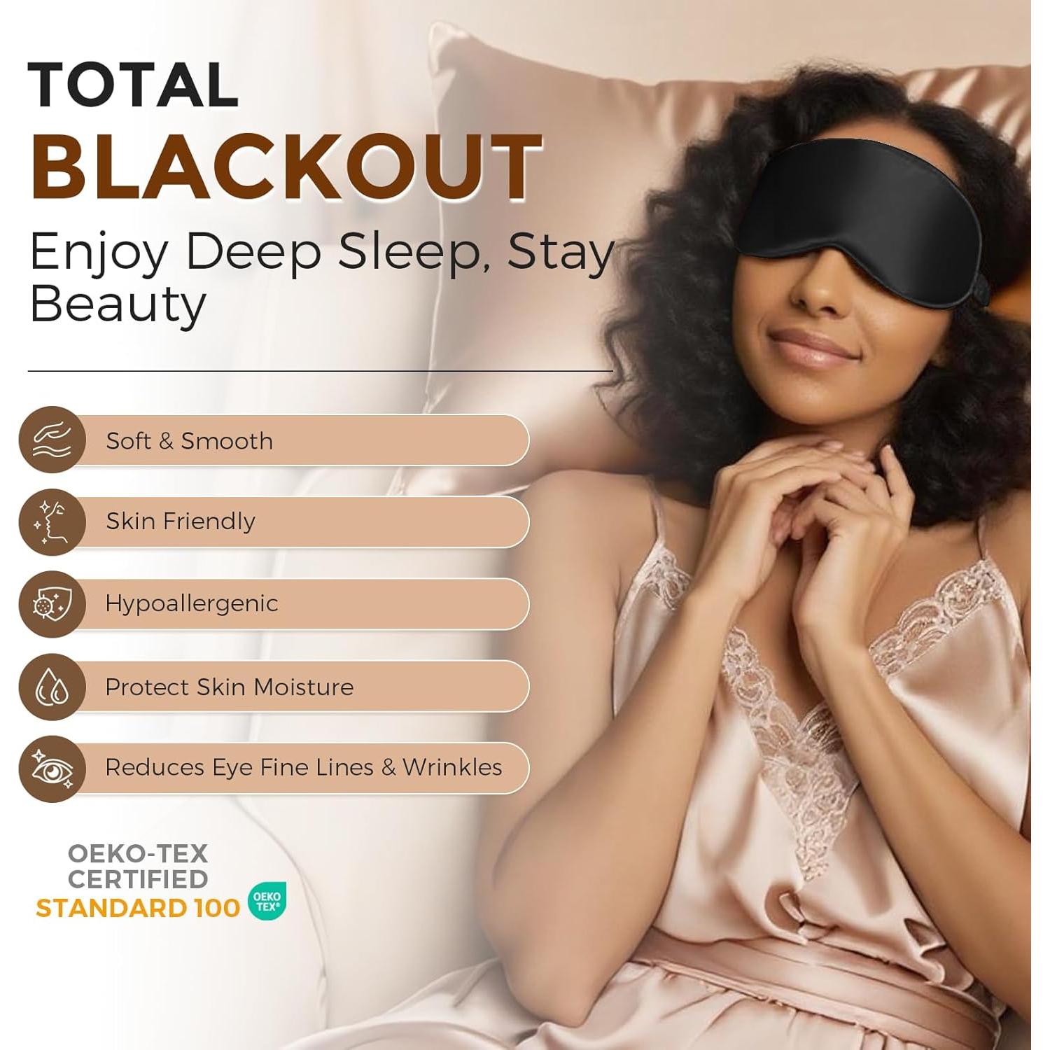 Máscara de Sueño de Seda 100% SilkSilky 22 Momme Ajustable Negra