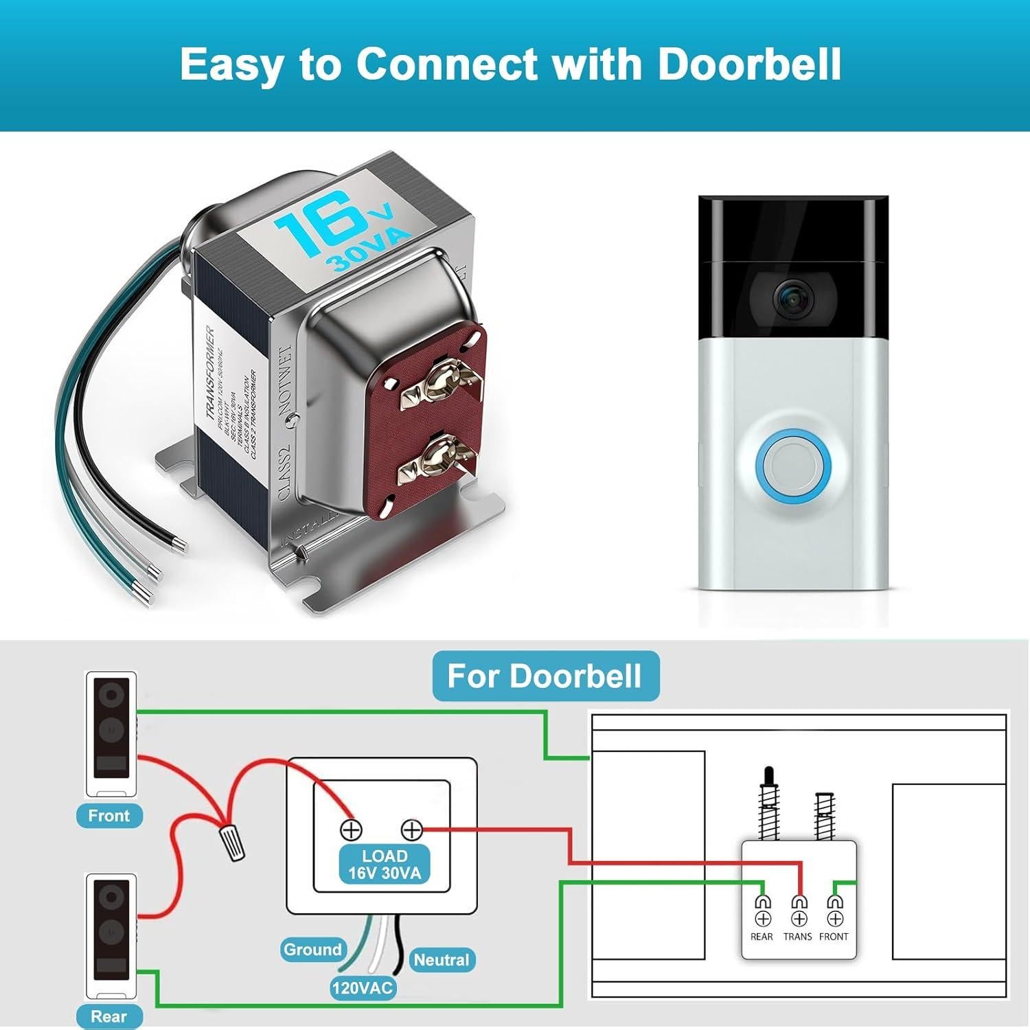 Transformador de Timbre 16V 30VA Cwowhihui Compatible Nest Ring