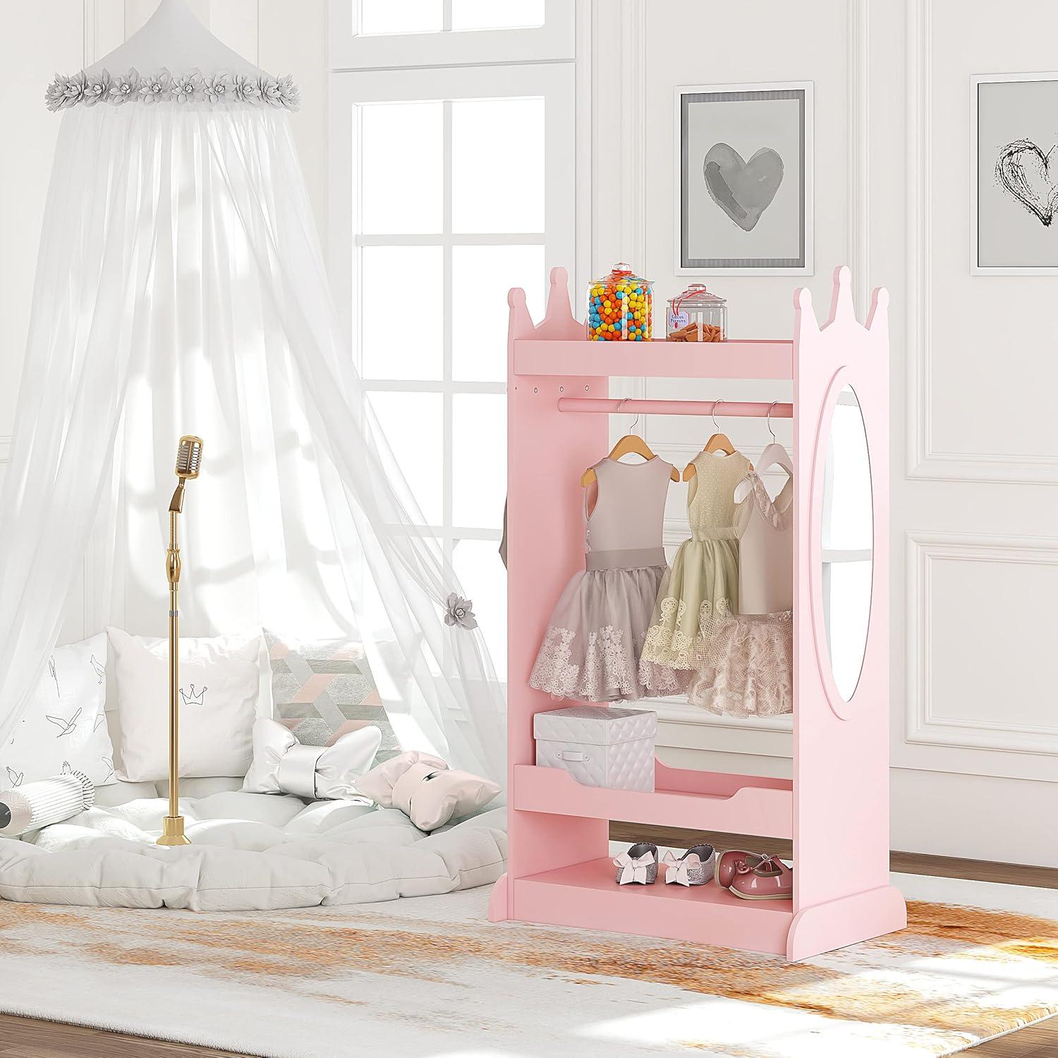 Armario de Disfraces para Niños UTEX Rosa con Espejo 62.3x38x115 cm