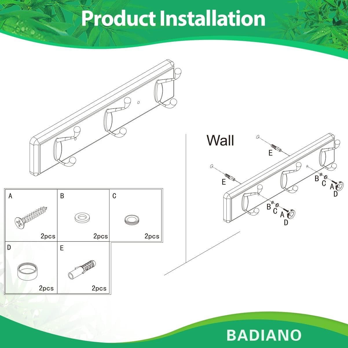 Wooden Coat Rack, Wall-Mounted Organizer for Closet, Entryway, Hallway, Foyer, Bedroom, Heavy Duty Double Hooks for Hanging Towels, Bags, Hats, Jackets, Key (Black, 3 Hooks)