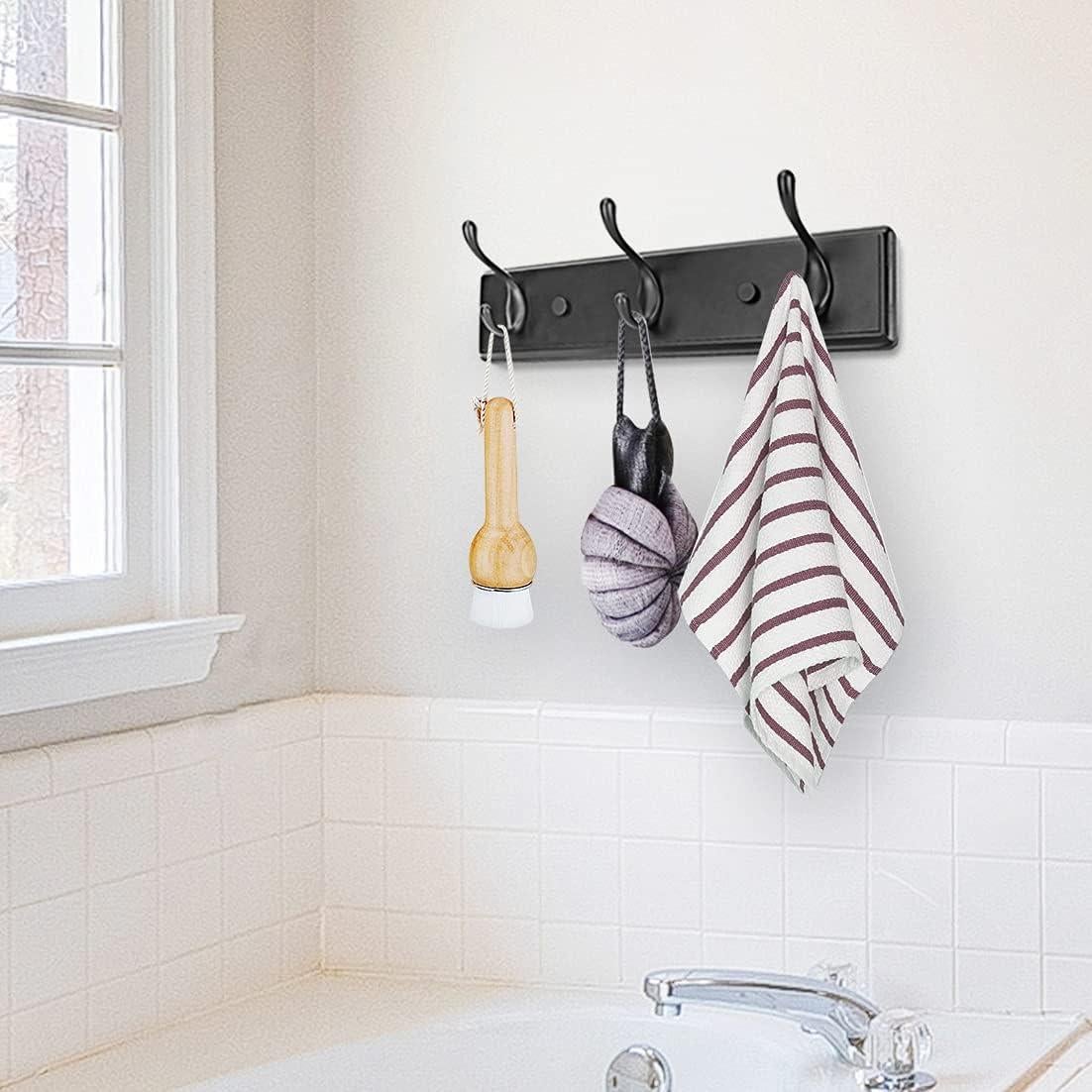 Wooden Coat Rack, Wall-Mounted Organizer for Closet, Entryway, Hallway, Foyer, Bedroom, Heavy Duty Double Hooks for Hanging Towels, Bags, Hats, Jackets, Key (Black, 3 Hooks)