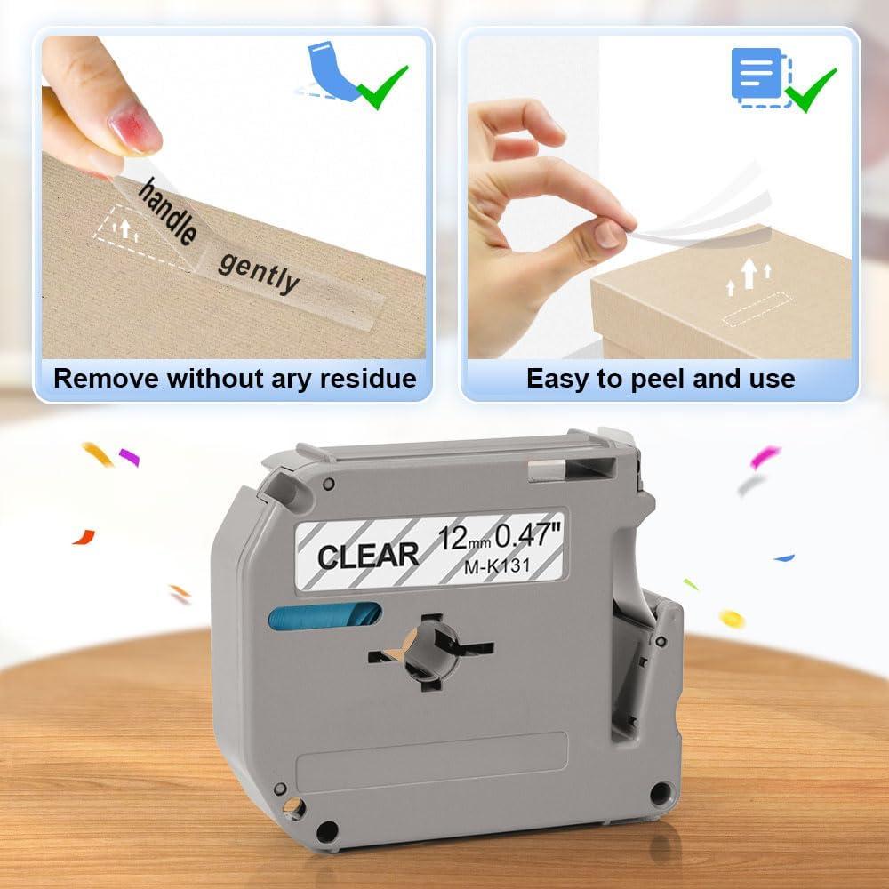 Cinta de Etiqueta Greateam M-K131 12mm Negra sobre Clara - Paquete de 4