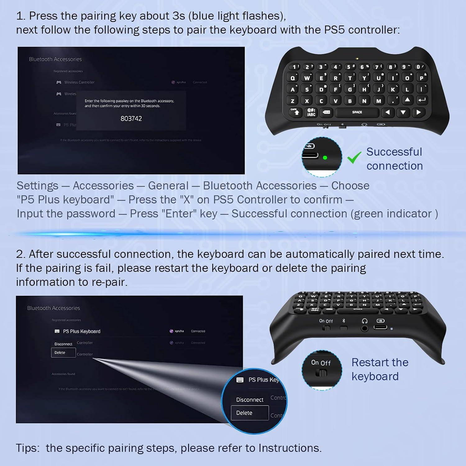 Teclado MoKo para PS5 Inalámbrico con Retroiluminación Verde
