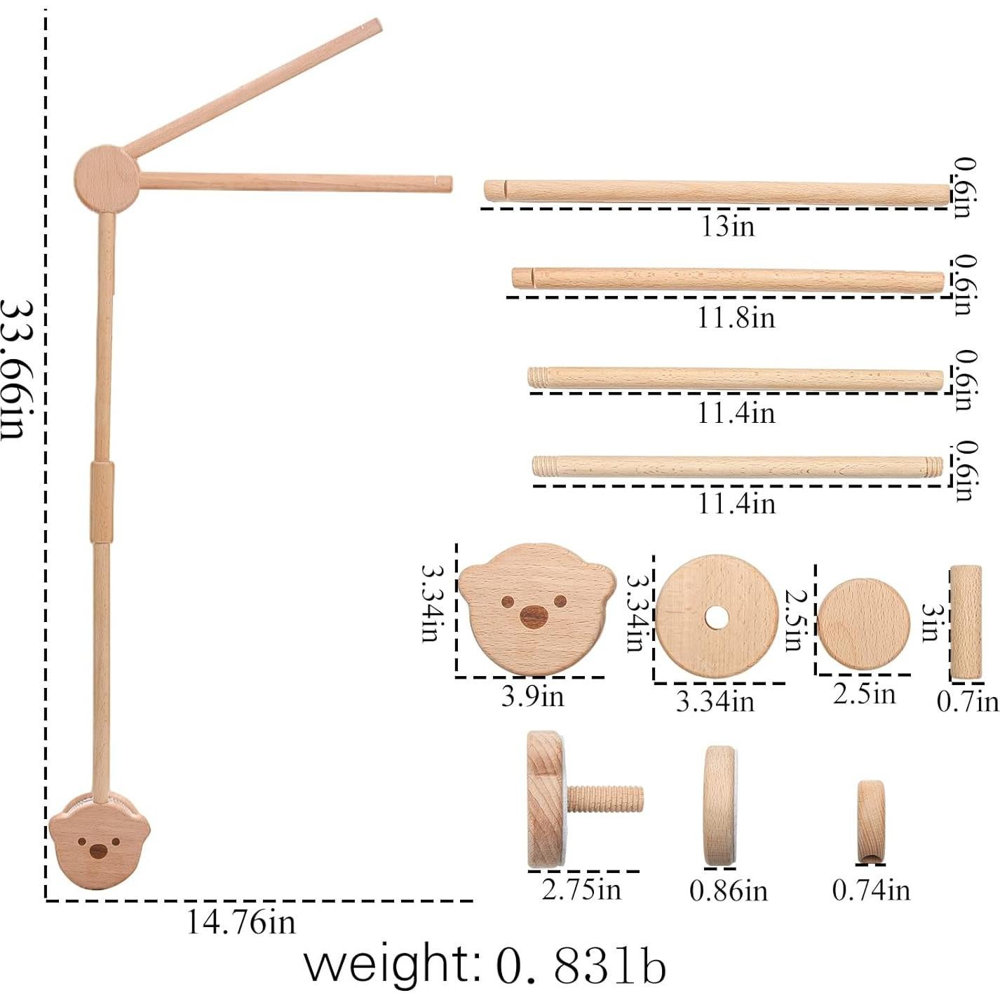 Brazo de Móvil para Cuna de Bebé - Madera Ajustable Oso
