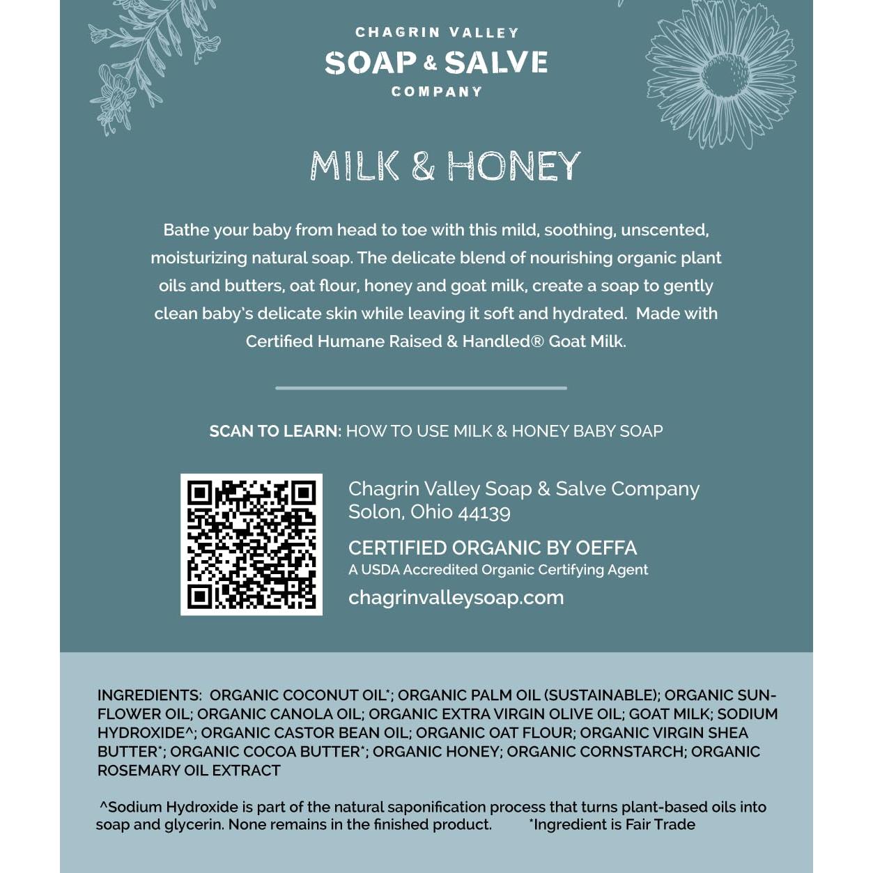 Jabón Natural para Bebés Chagrin Valley 99g - Avena, Miel y Leche de Cabra