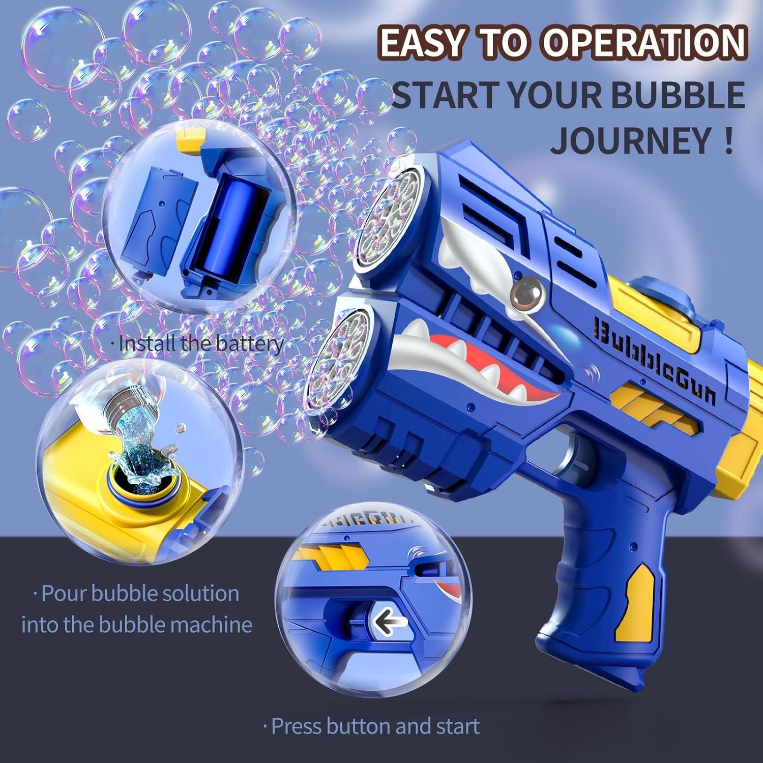 Pistola de Burbujas Jasny Tiburón Azul LED Recargable