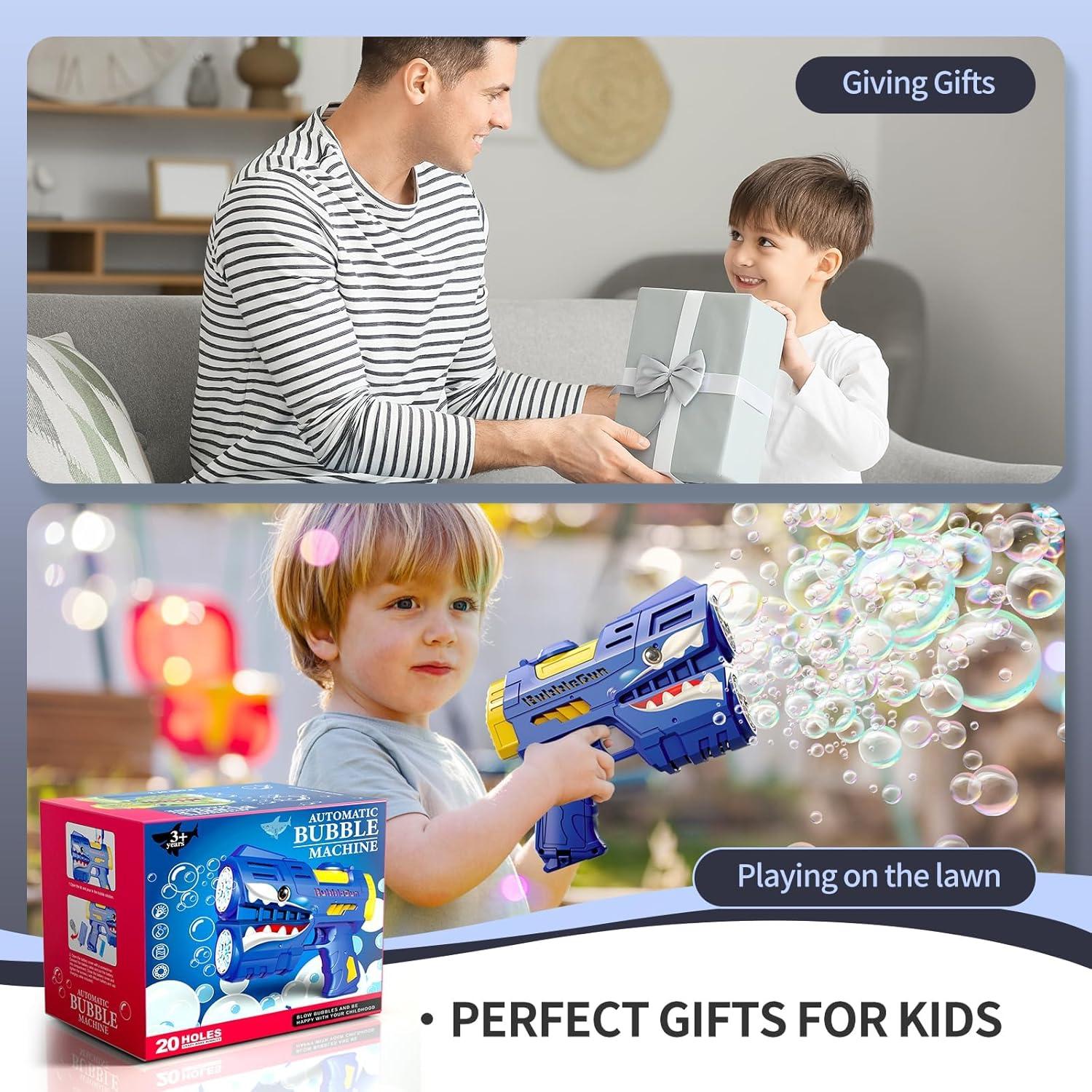 Pistola de Burbujas Jasny Tiburón Azul LED Recargable