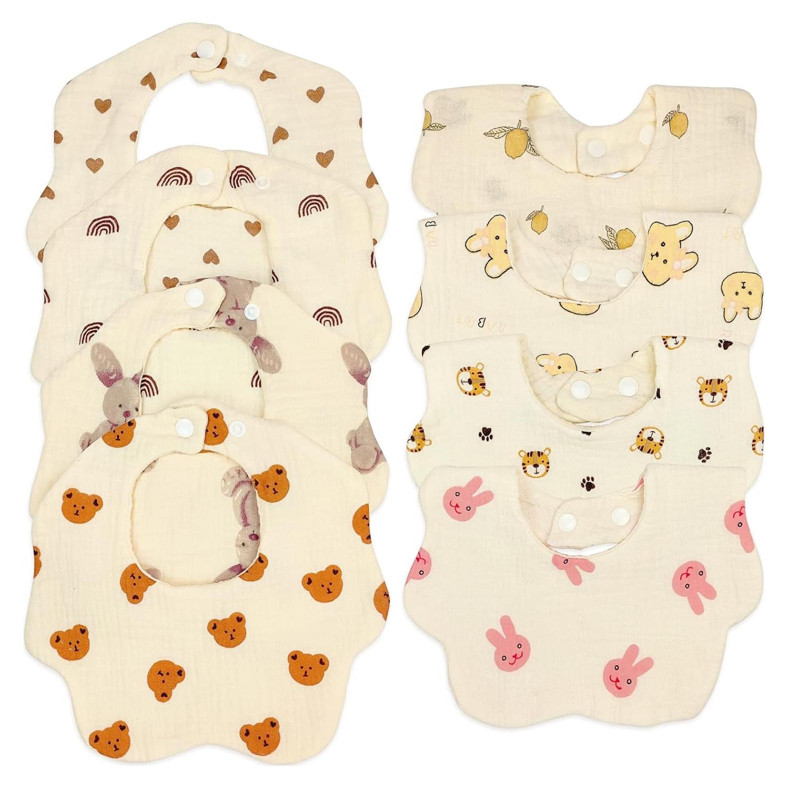 Baberos de Muselina EllieHouse 100% Algodón Paquete de 8