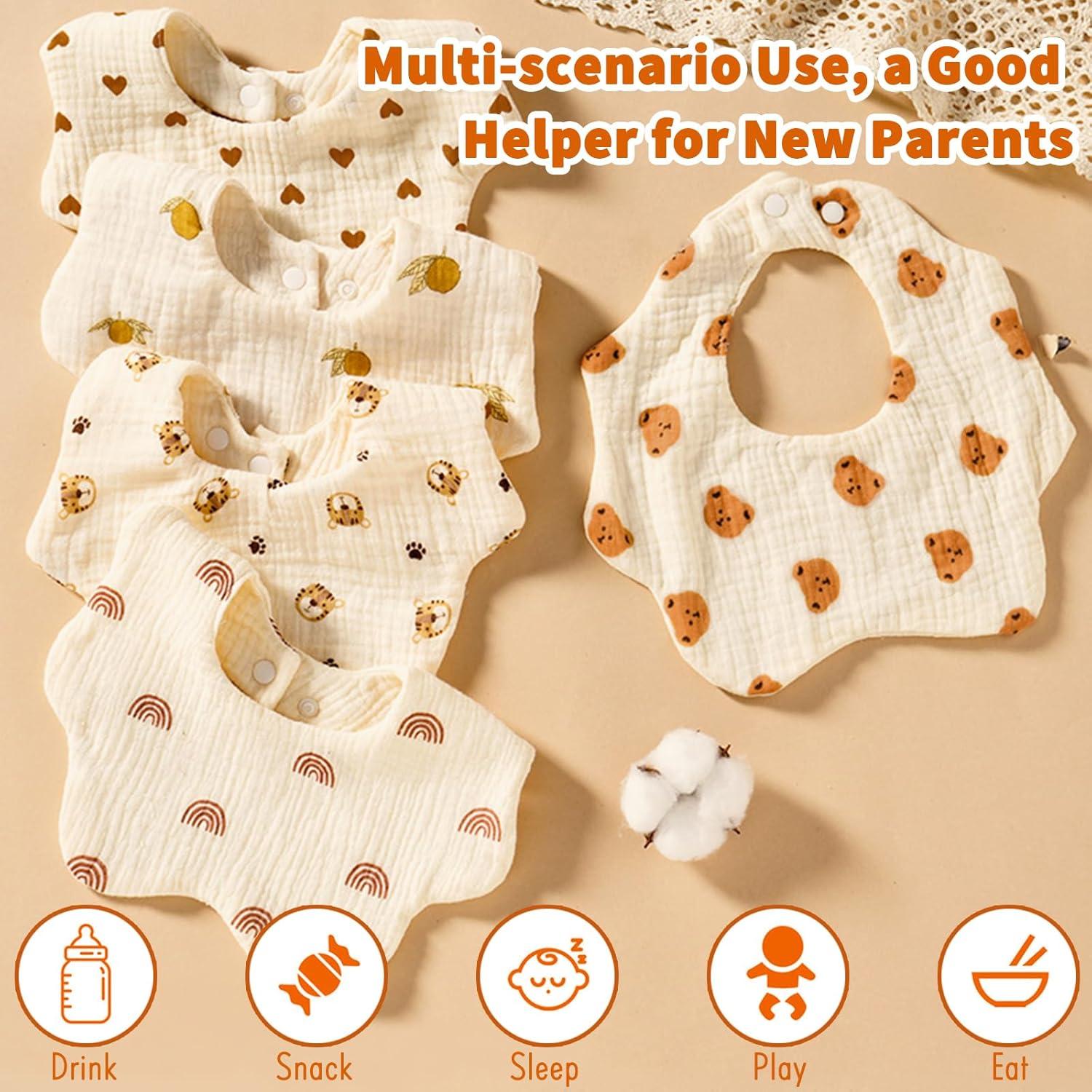 Baberos de Muselina EllieHouse 100% Algodón Paquete de 8