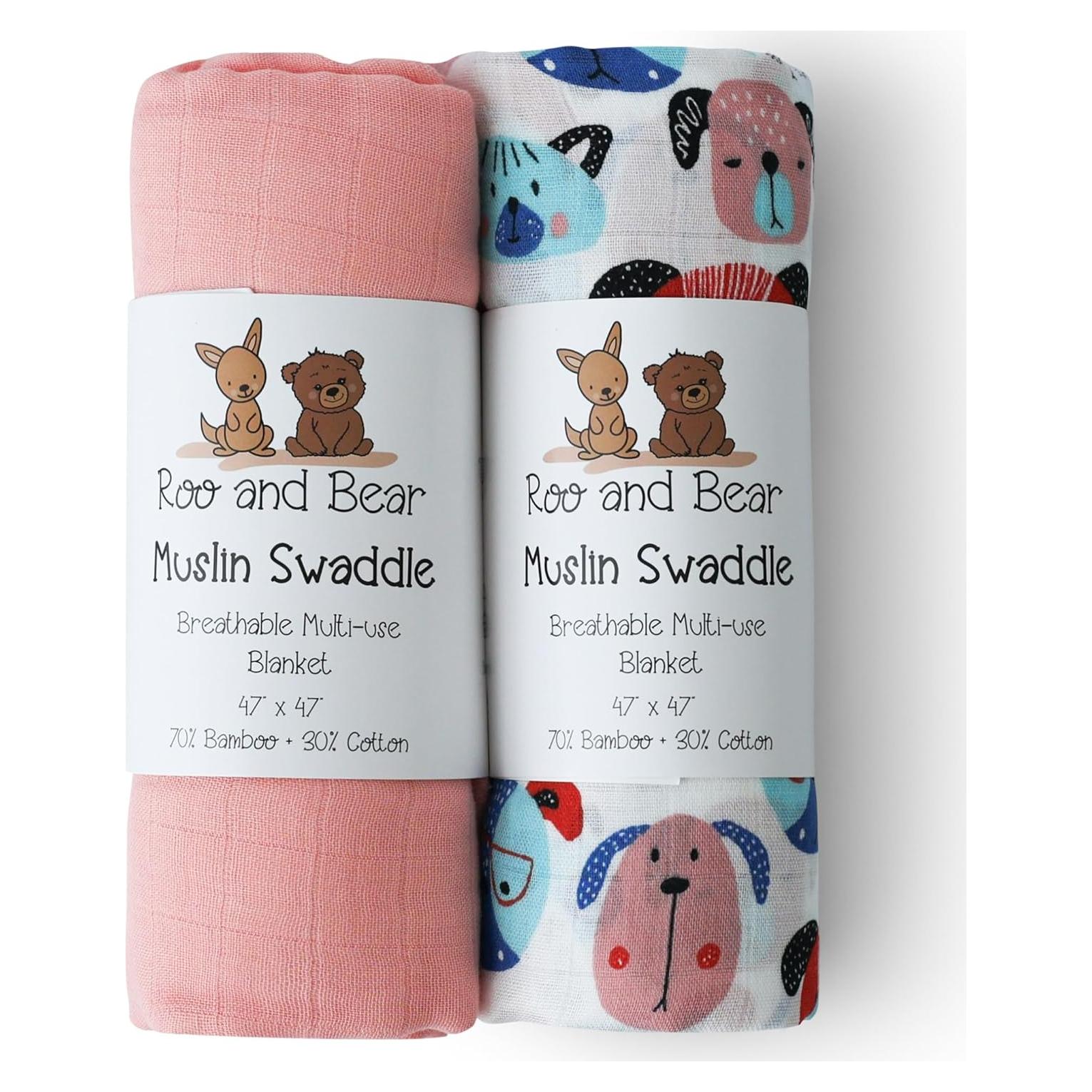 Manta de Muselina para Bebé Roo y Bear 120x120 cm 2 Piezas Perros