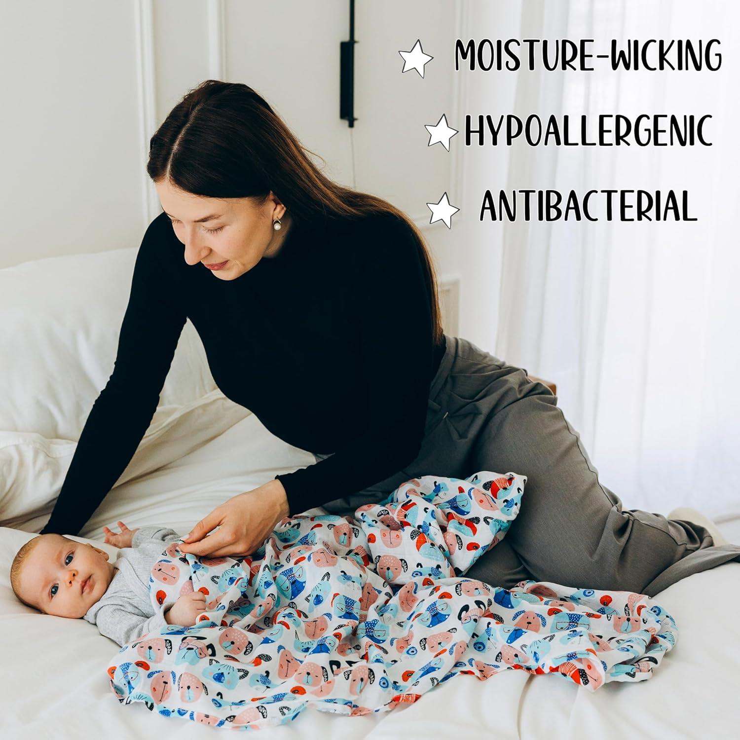 Manta de Muselina para Bebé Roo y Bear 120x120 cm 2 Piezas Perros