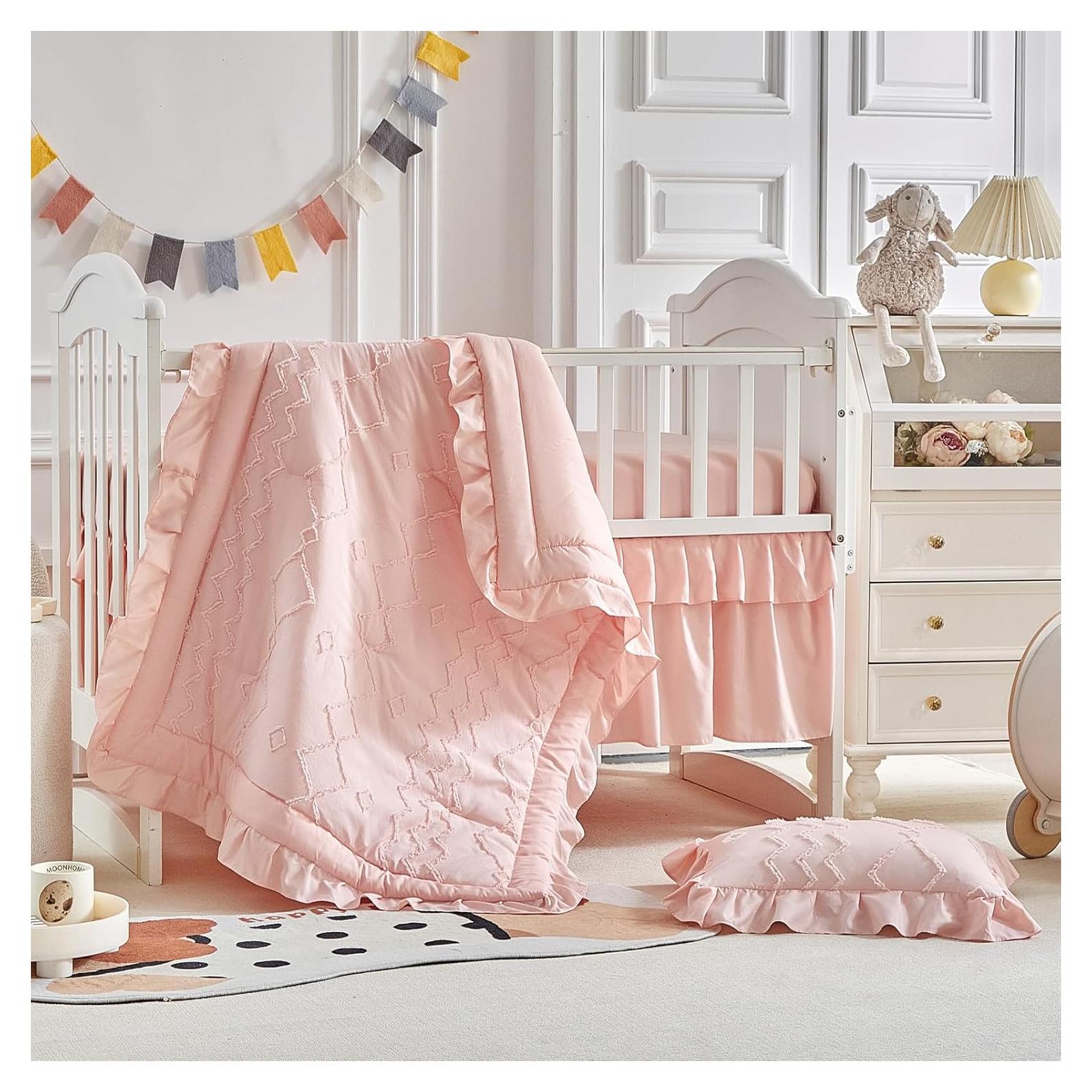 Conjunto de Ropa de Cuna AIKASY 4 Piezas Rosa Coral