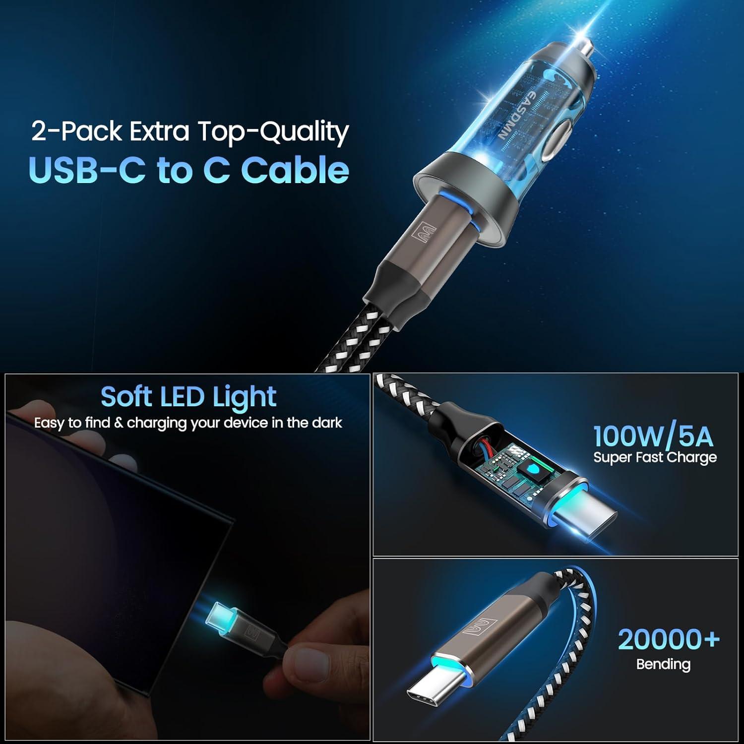 Cargador de Coche USB C EASDMN 90W Doble Puerto PD 45W QC 45W