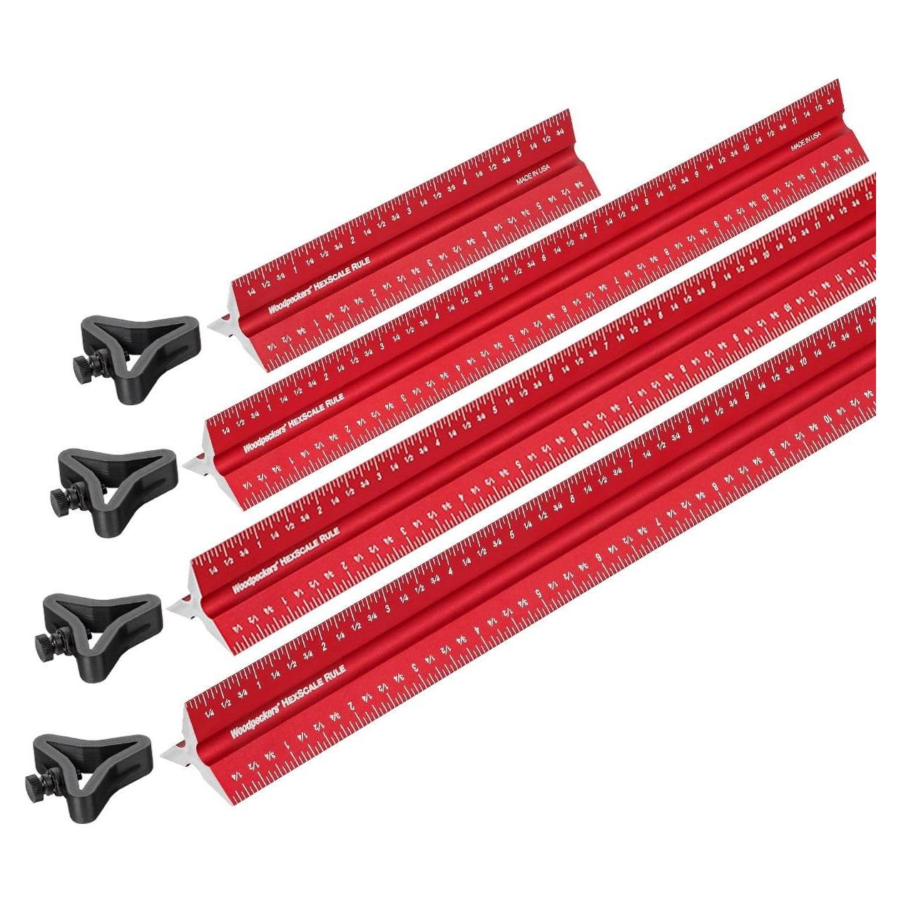 Regla HexScale Woodpeckers 12" (300mm) 6-en-1 con Tope