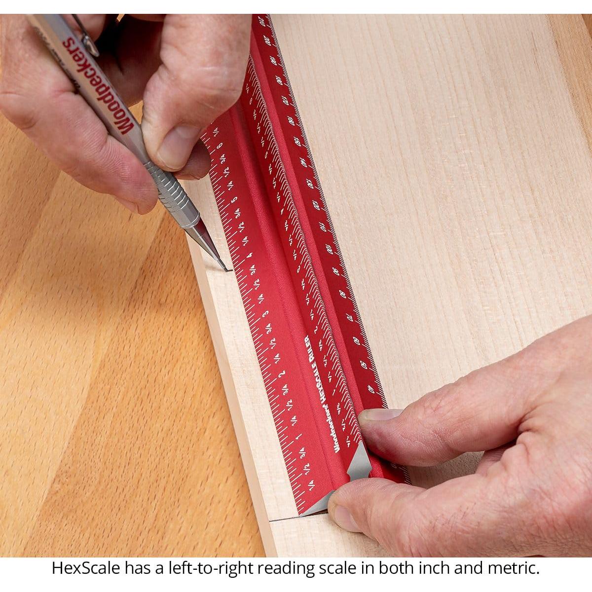 Regla HexScale Woodpeckers 12" (300mm) 6-en-1 con Tope