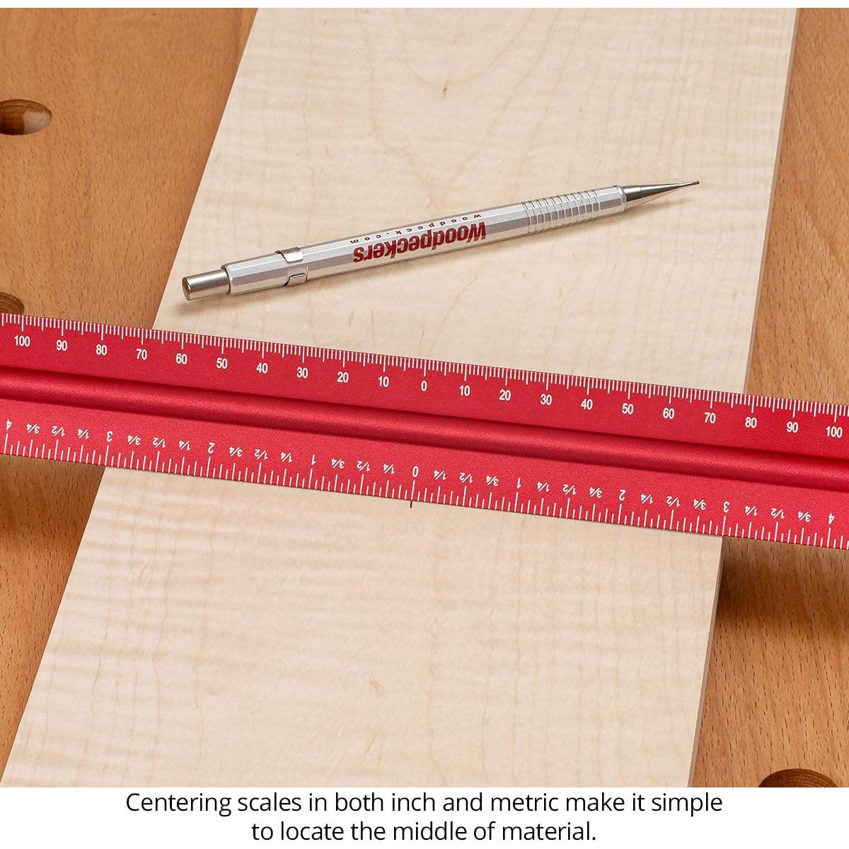 Regla HexScale Woodpeckers 12" (300mm) 6-en-1 con Tope