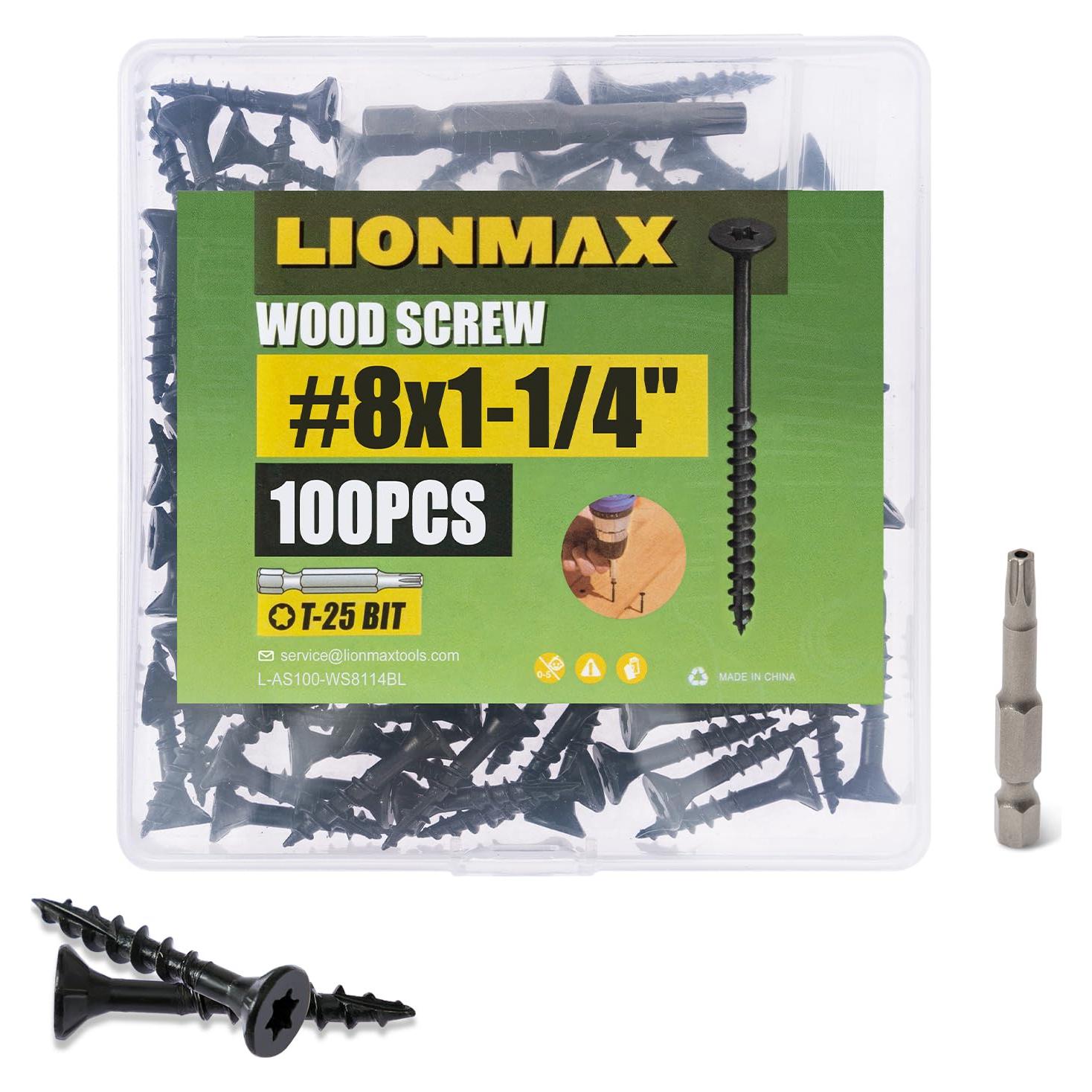 Tornillos para Deck LIONMAX #8 x 3.18 cm, 100 Piezas, Negro