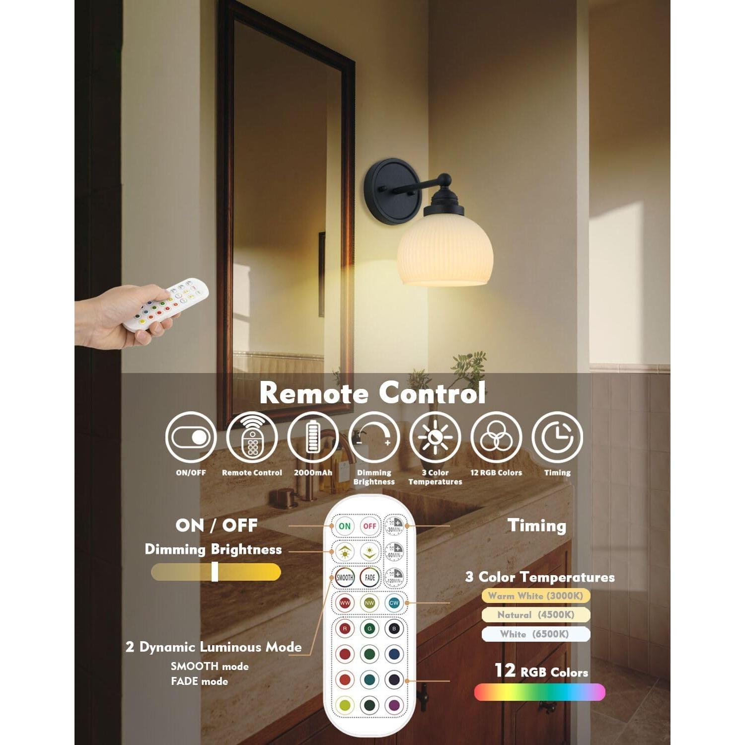 Aplique de Pared Vintage HEQIQEH Recargable con Control Remoto