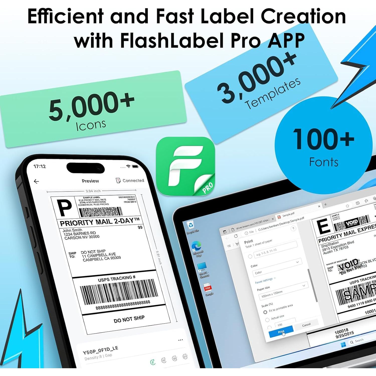 Impresora Térmica de Etiquetas KNAON Y41BT Bluetooth 4x6