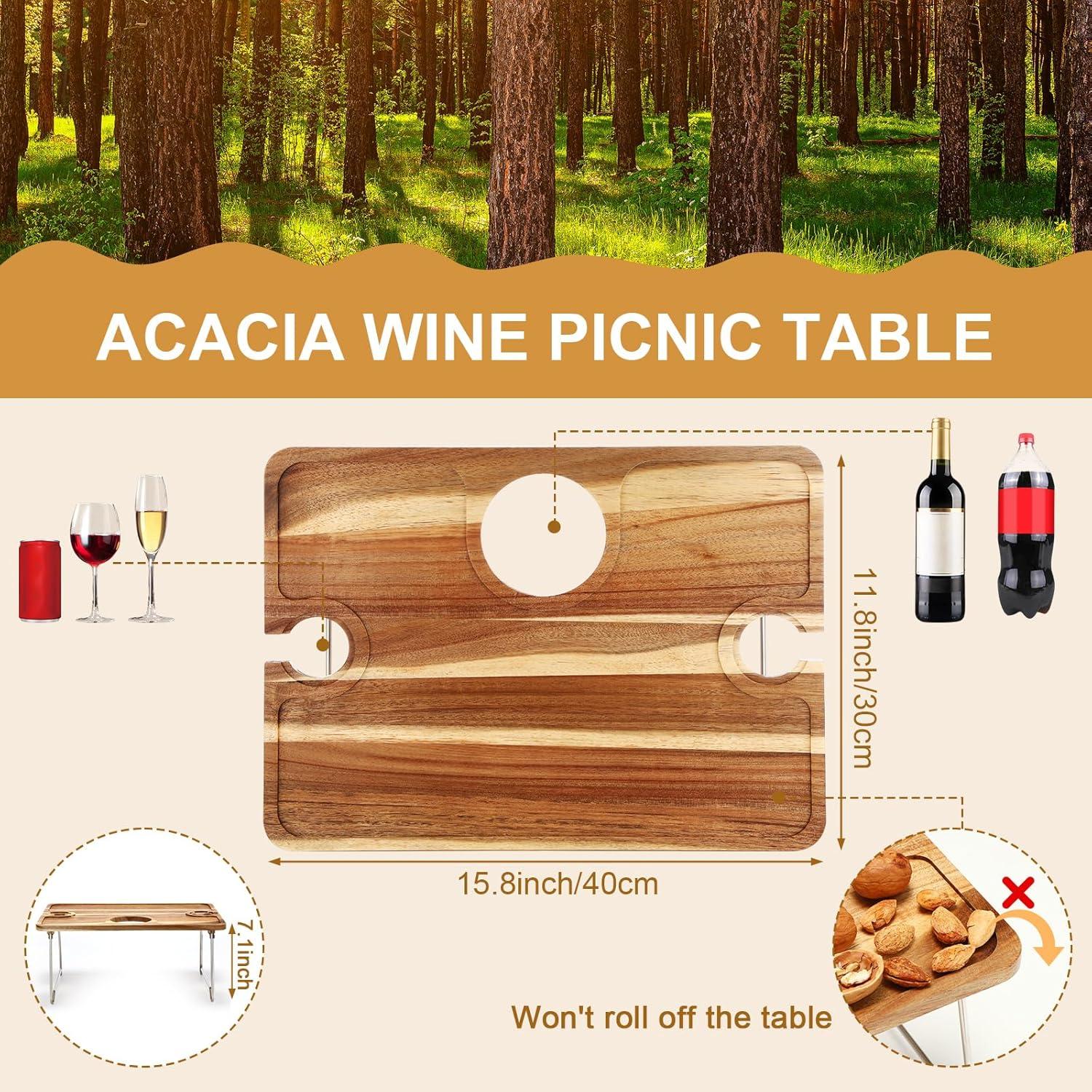 Mesa de picnic plegable Willinglong con bandeja de acacia