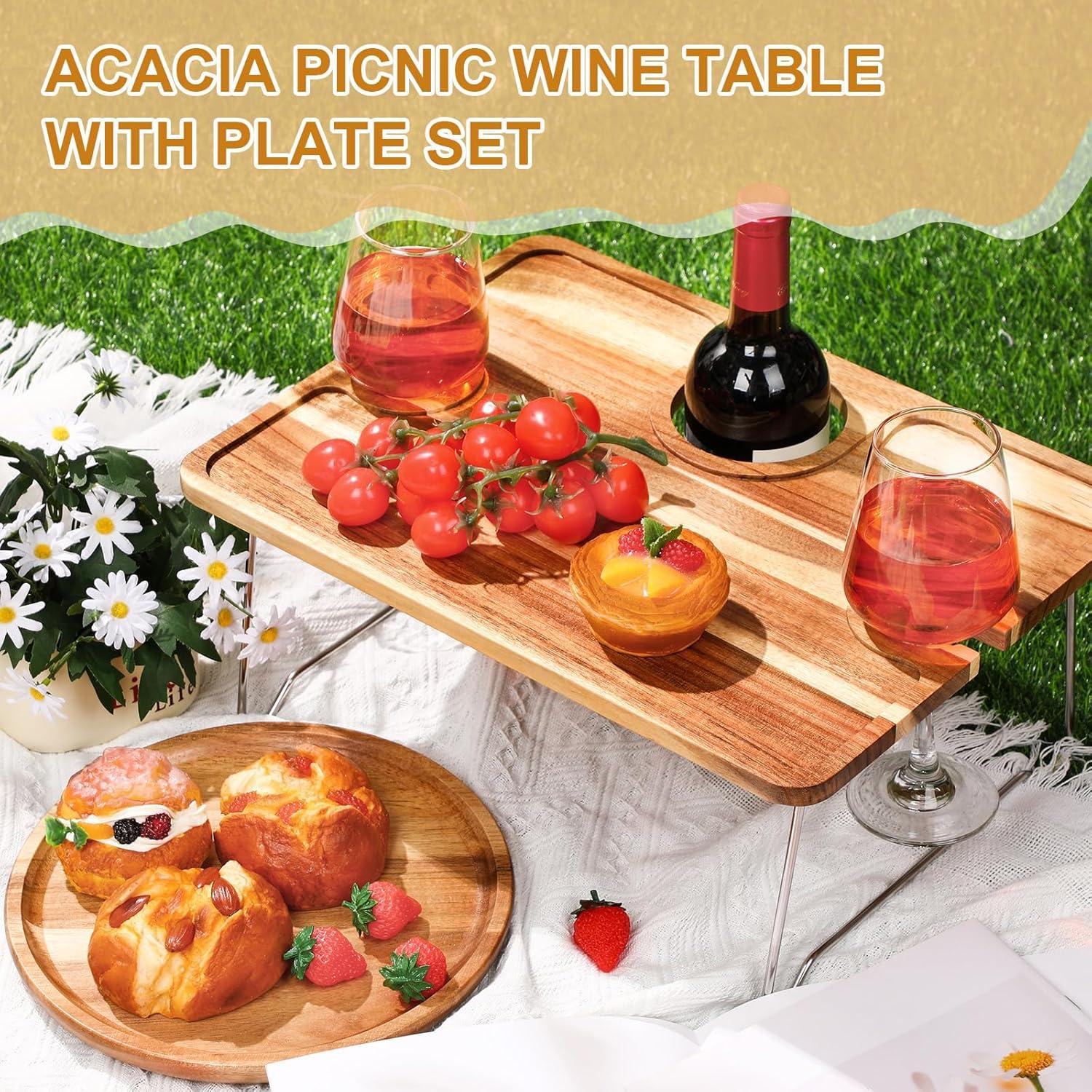 Mesa de picnic plegable Willinglong con bandeja de acacia